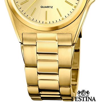 Festina Quarzuhr Festina Damenuhr Klassik, Damen Armbanduhr rund, Edelstahlarmband gold, Casual