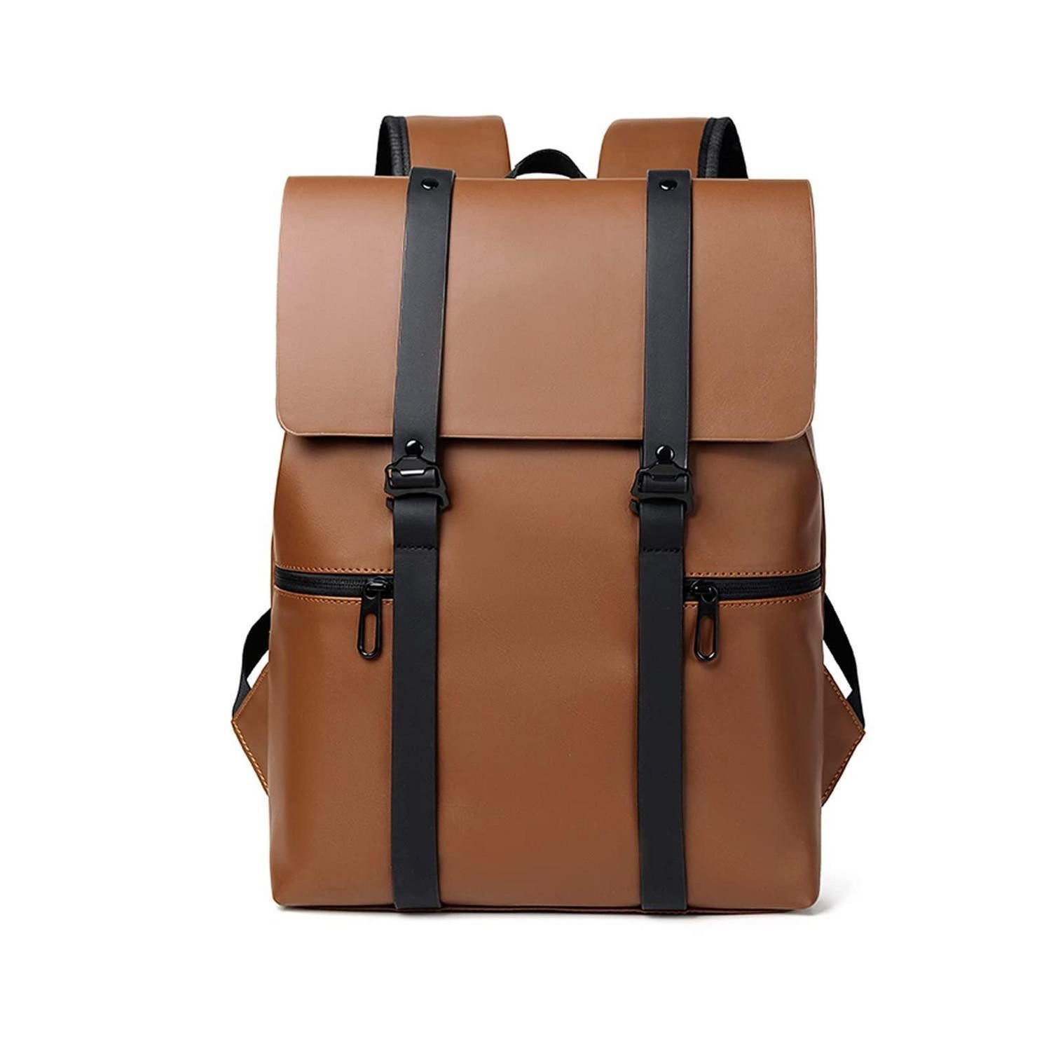 LuxusKollektion Schulrucksack Herren Rucksack Lederoptik Braun Leicht