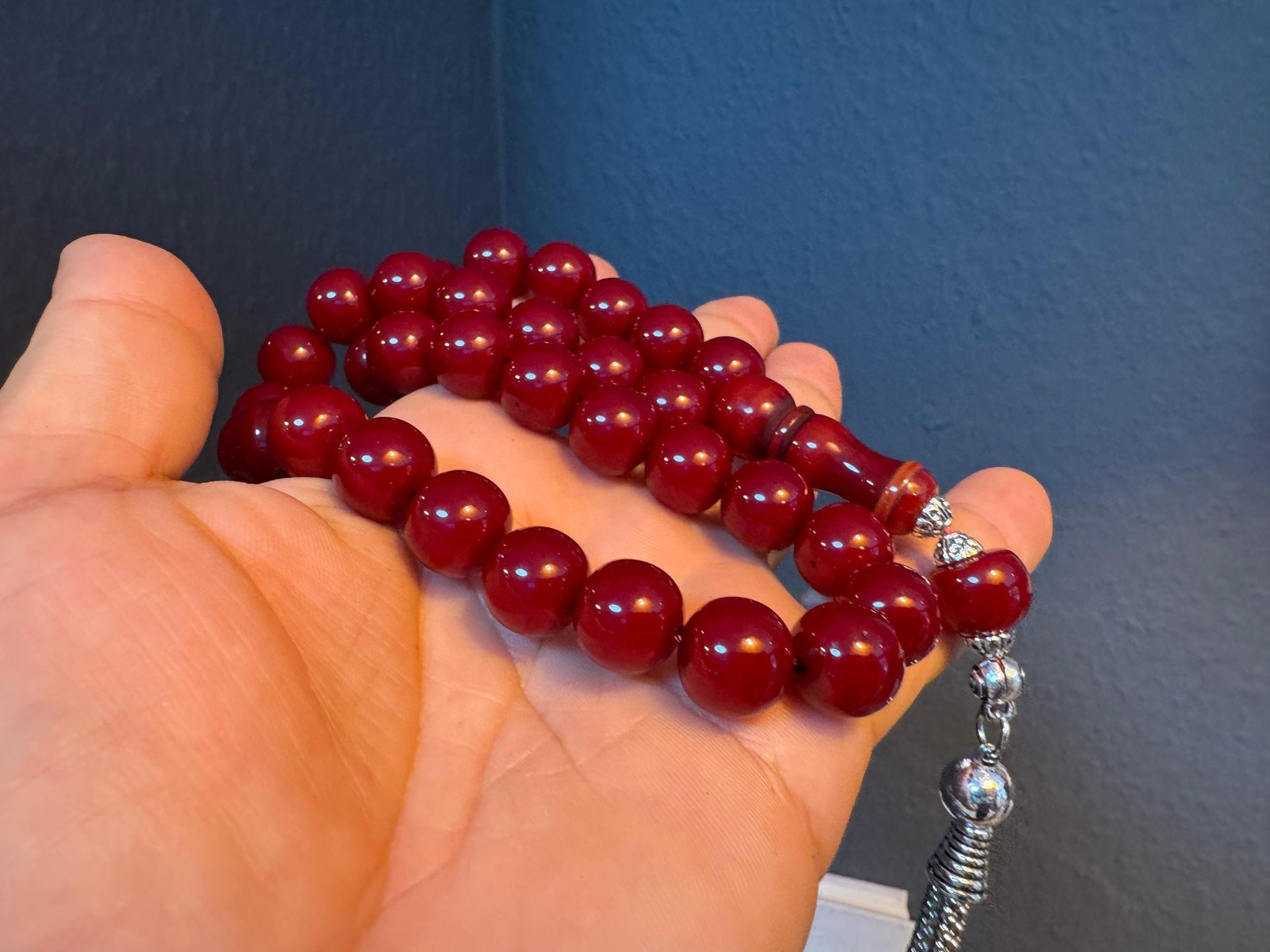TesbihBid Kettenanhänger Osmanli Kirschrote Gebetskette (Bakalite Subha Ates, Amber Prayerbeads Rosary Faturan, 33-tlg., Die schönsten Geschenke für Männer), Gebetskette Tesbih Misbaha Tasbeeh