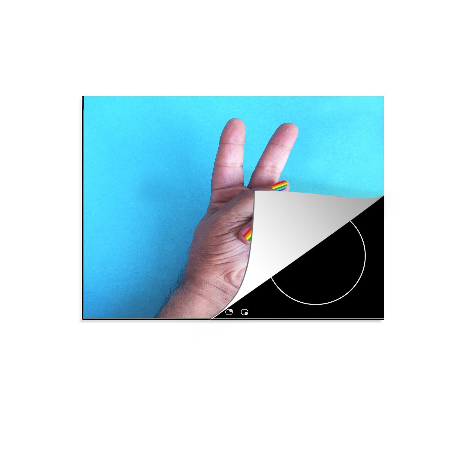 MuchoWow Herdblende-/Abdeckplatte Friedenszeichen mit Regenbogennägeln, Vinyl, (1 tlg), 59x52 cm, Ceranfeldabdeckung für die küche, Induktionsmatte