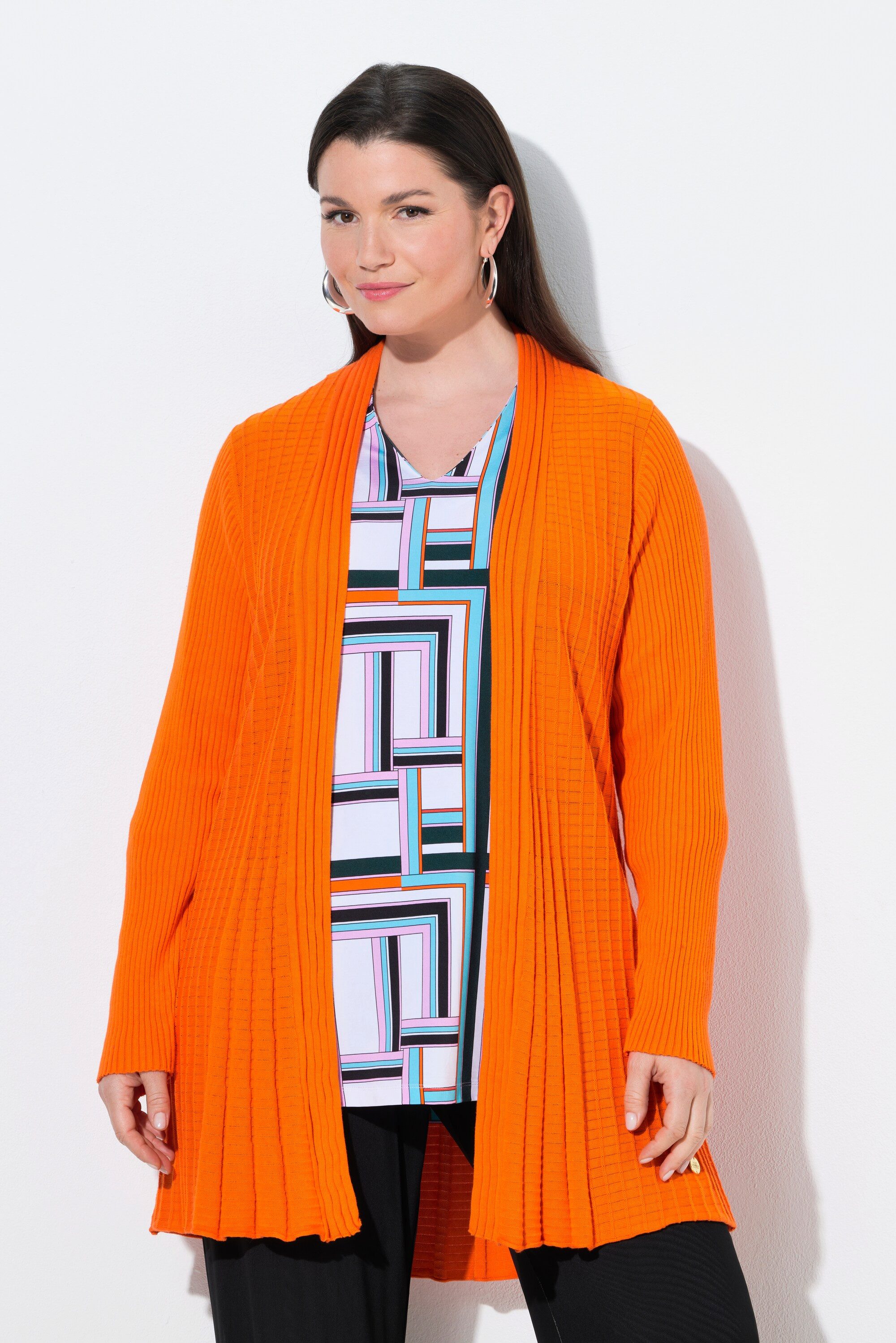 Ulla Popken Strickjacke Plissee-Strickjacke A-Linie Schalkragen Langarm