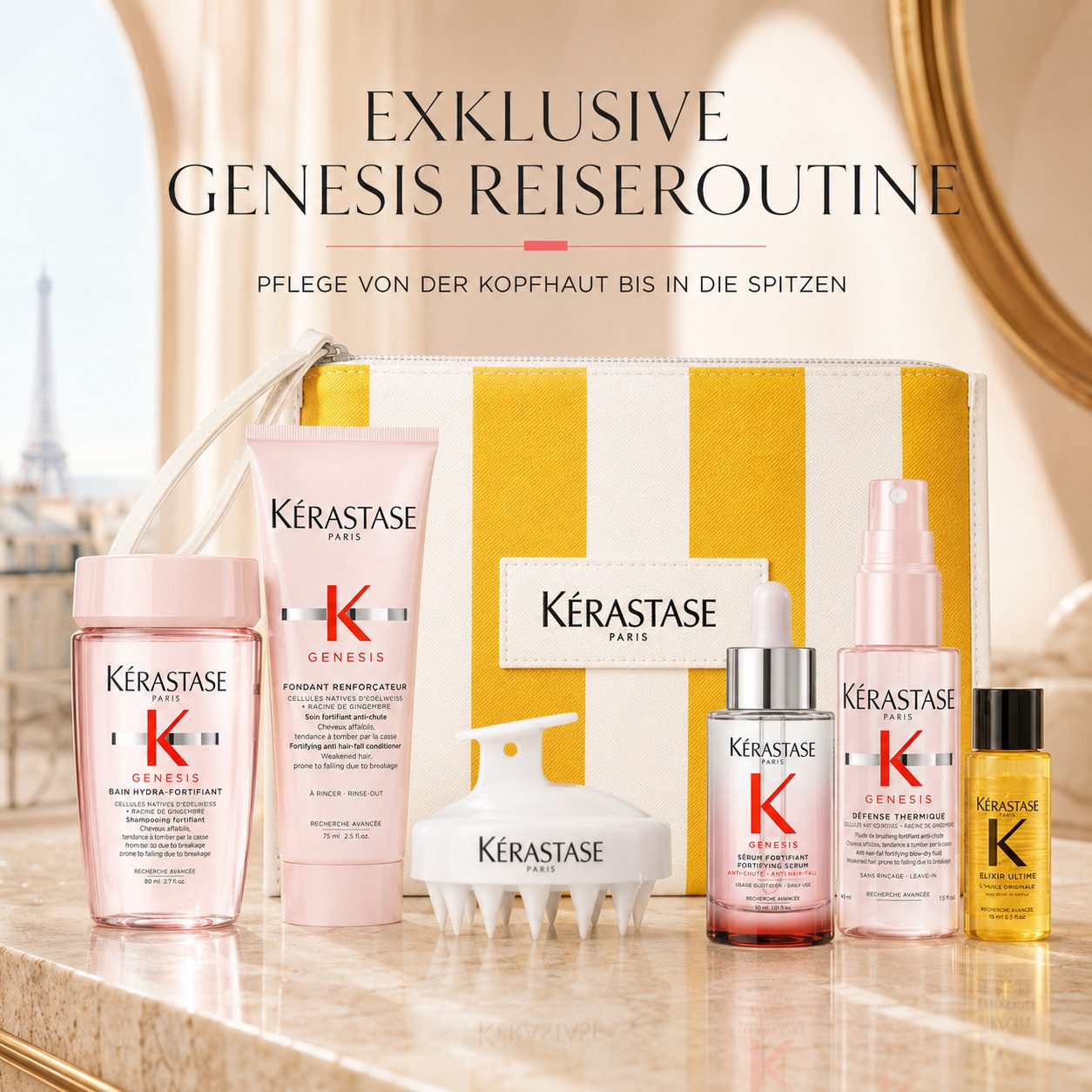 Kérastase Haarpflege-Set Genesis Travel Routine mit Beauty Bag, 6-tlg.