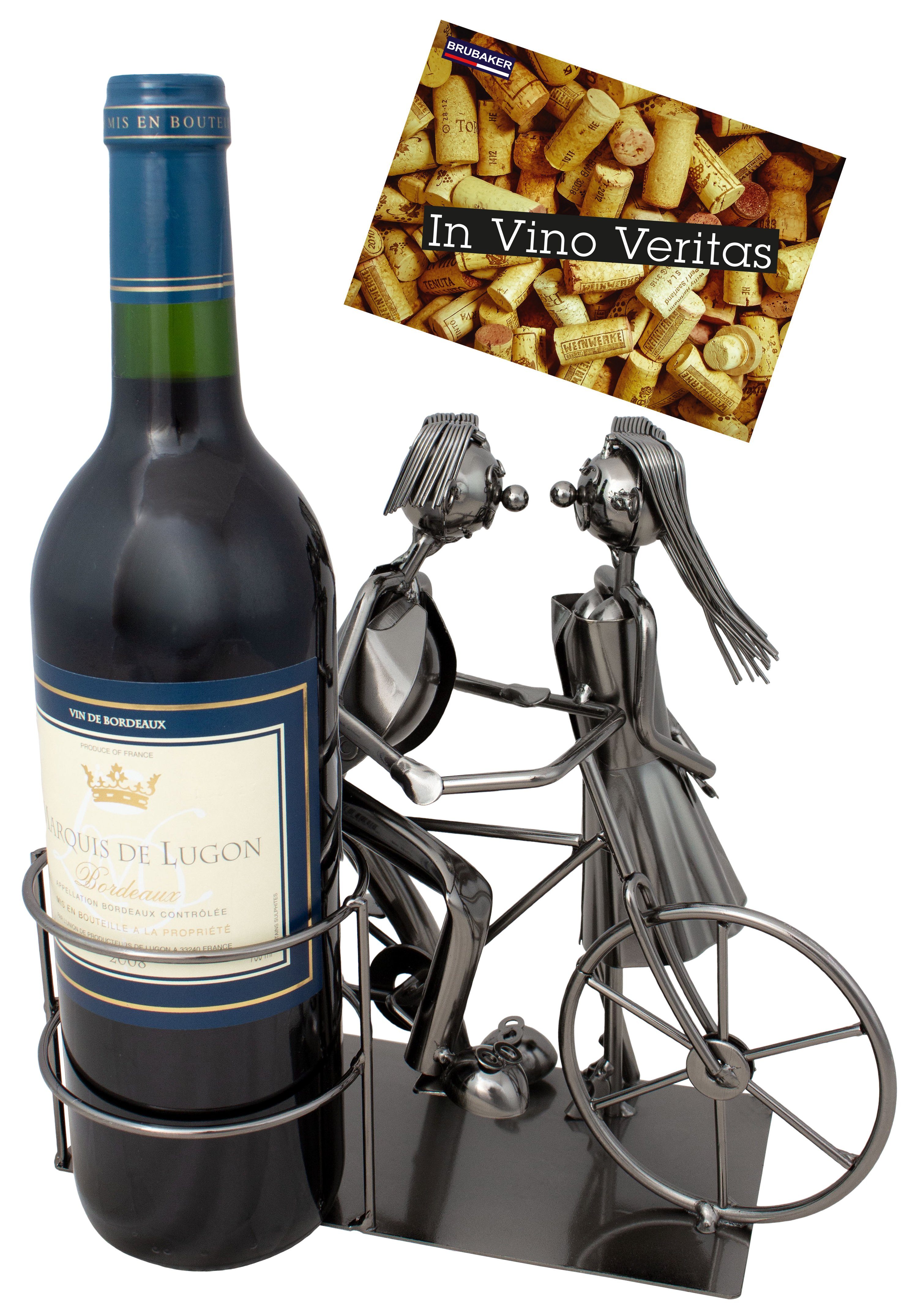 BRUBAKER Weinflaschenhalter »Paar mit Fahrrad«, (inklusive Grußkarte),  Flaschenhalter, Metall Skulptur, romantisches Geschenk