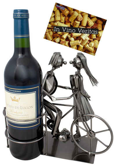 BRUBAKER Weinflaschenhalter Paar mit Fahrrad, (inklusive Grußkarte), Flaschenhalter, Metall Skulptur, romantisches Geschenk