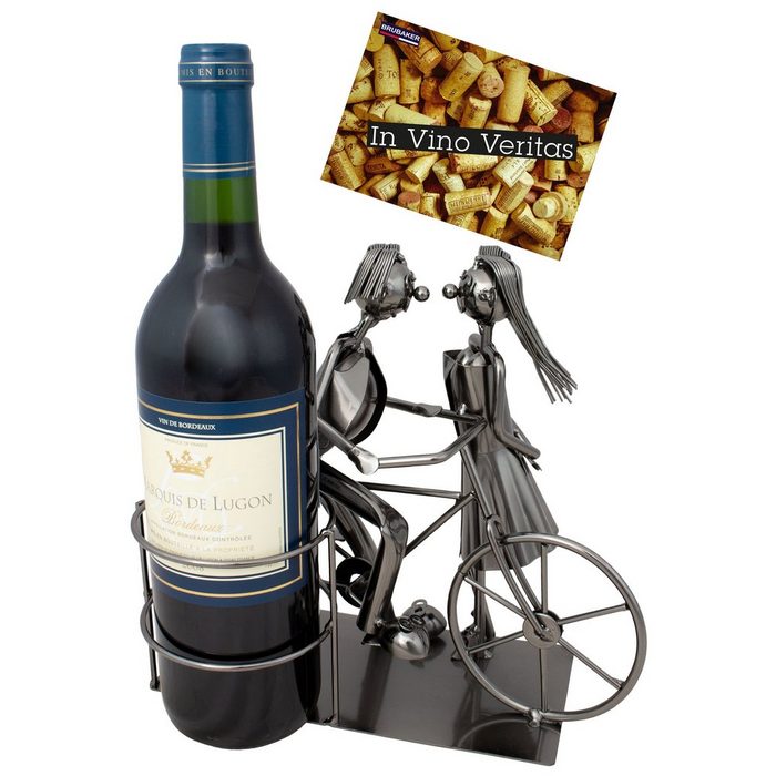 BRUBAKER Weinflaschenhalter Paar mit Fahrrad (inklusive Grußkarte) Flaschenhalter Metall Skulptur romantisches Geschenk