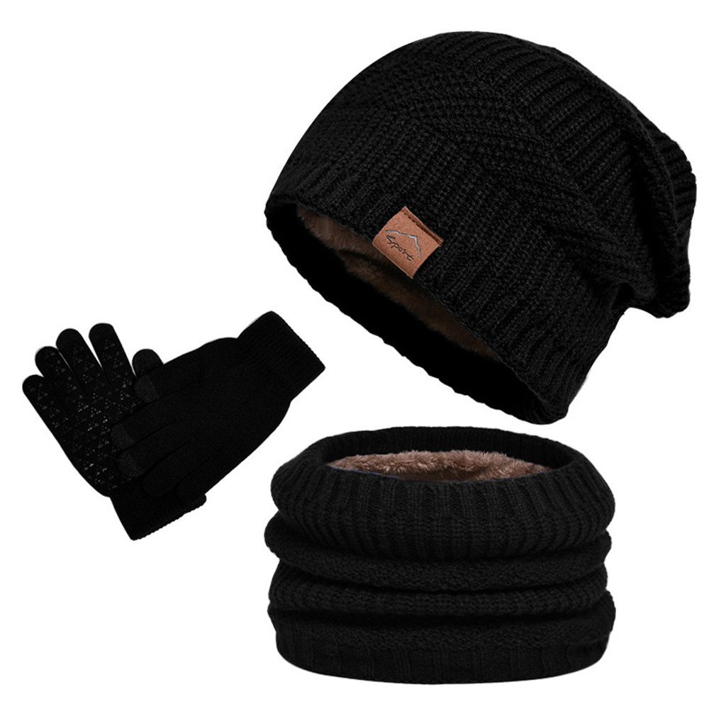 Coonoor Mütze & Schal 3 Stück Mütze, Schal & Handschuh-Sets für Herren Damen (Strick Gefüttert Beanie Mütze Touchscreen Handschuhe Schal Wärmer) für Kaltes Wetter 3-in-1 Geschenk Set für den Winter