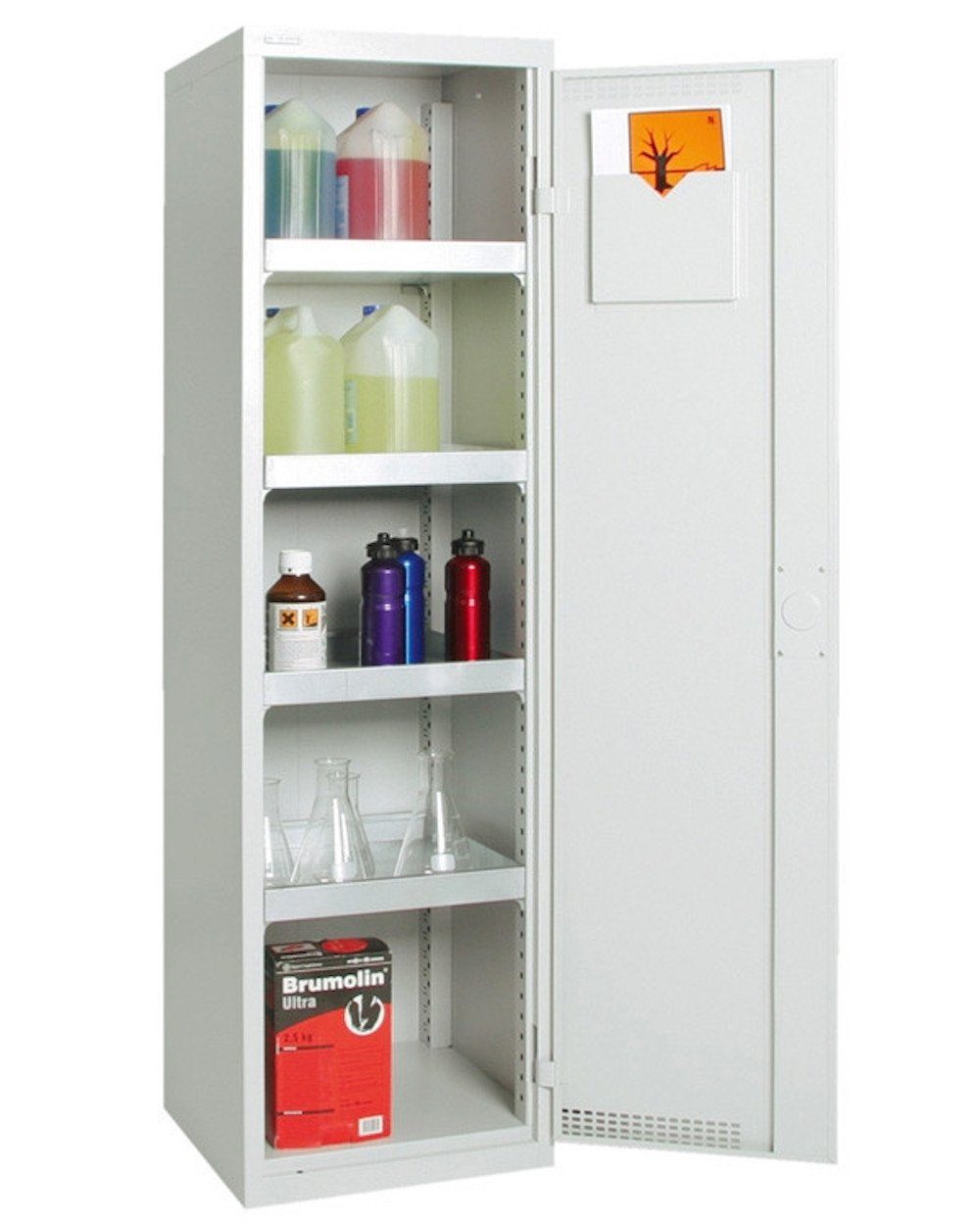 PROREGAL® Werkzeugschrank Gefahrstoffschrank 1 Tür HxBxT 180x50x50cm 4 Auffangwannen 10L Grau