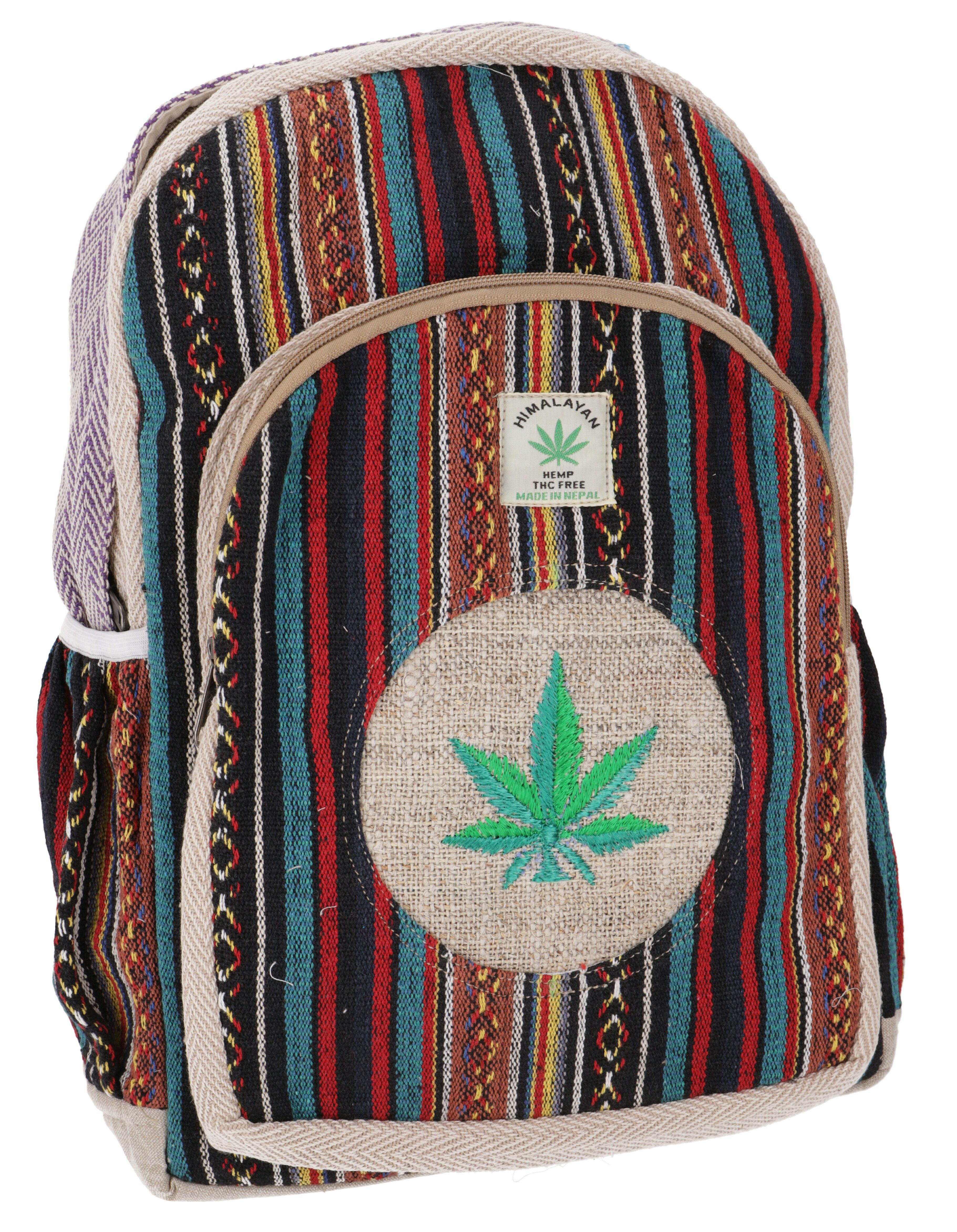 Guru-Shop Freizeitrucksack Ethno Hanf Rucksack - bunt mit Hanfblatt