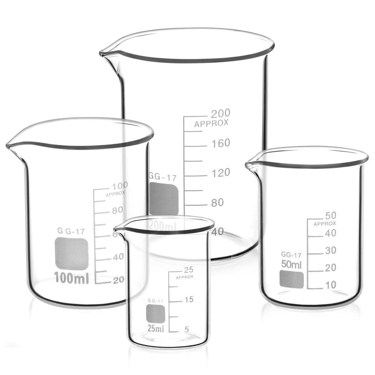 FELIXLEO Messbecher Glas Messbecher 25 50 100 200ml Abgestuft Labor Küche, (12-St)