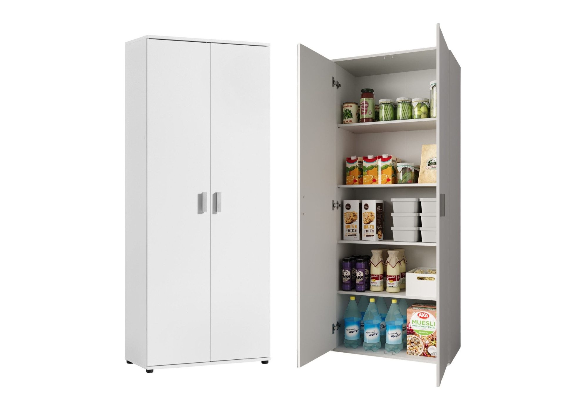 Home Collective Mehrzweckschrank 75 cm breit mit Einlegeböden 75x35x184 cm (BxTxH) Weiß (Vorratsschrank Universalschrank für Haushalt, Flur, Büro, Keller) mit 2 Türen & 4 Einlegeböden