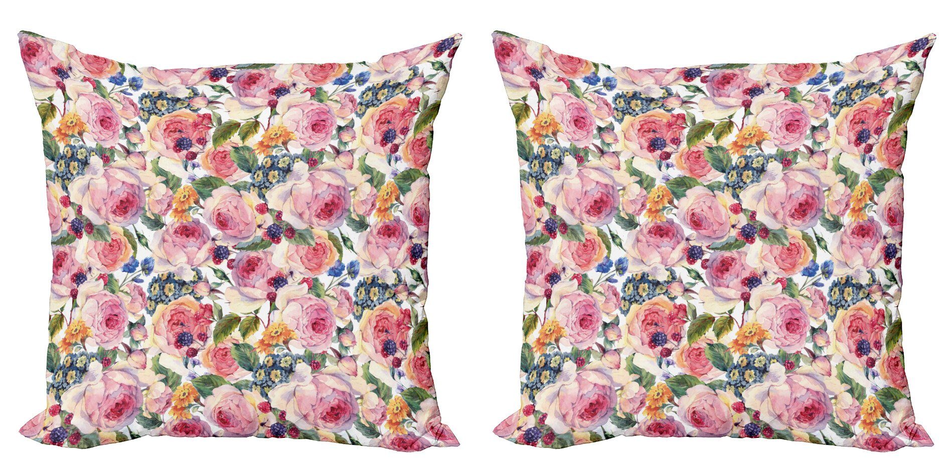 Digitaldruck, Stück), Shabby Doppelseitiger (2 Modern Accent Blumen Rose Blumen Kissenbezüge Abakuhaus Pflanze