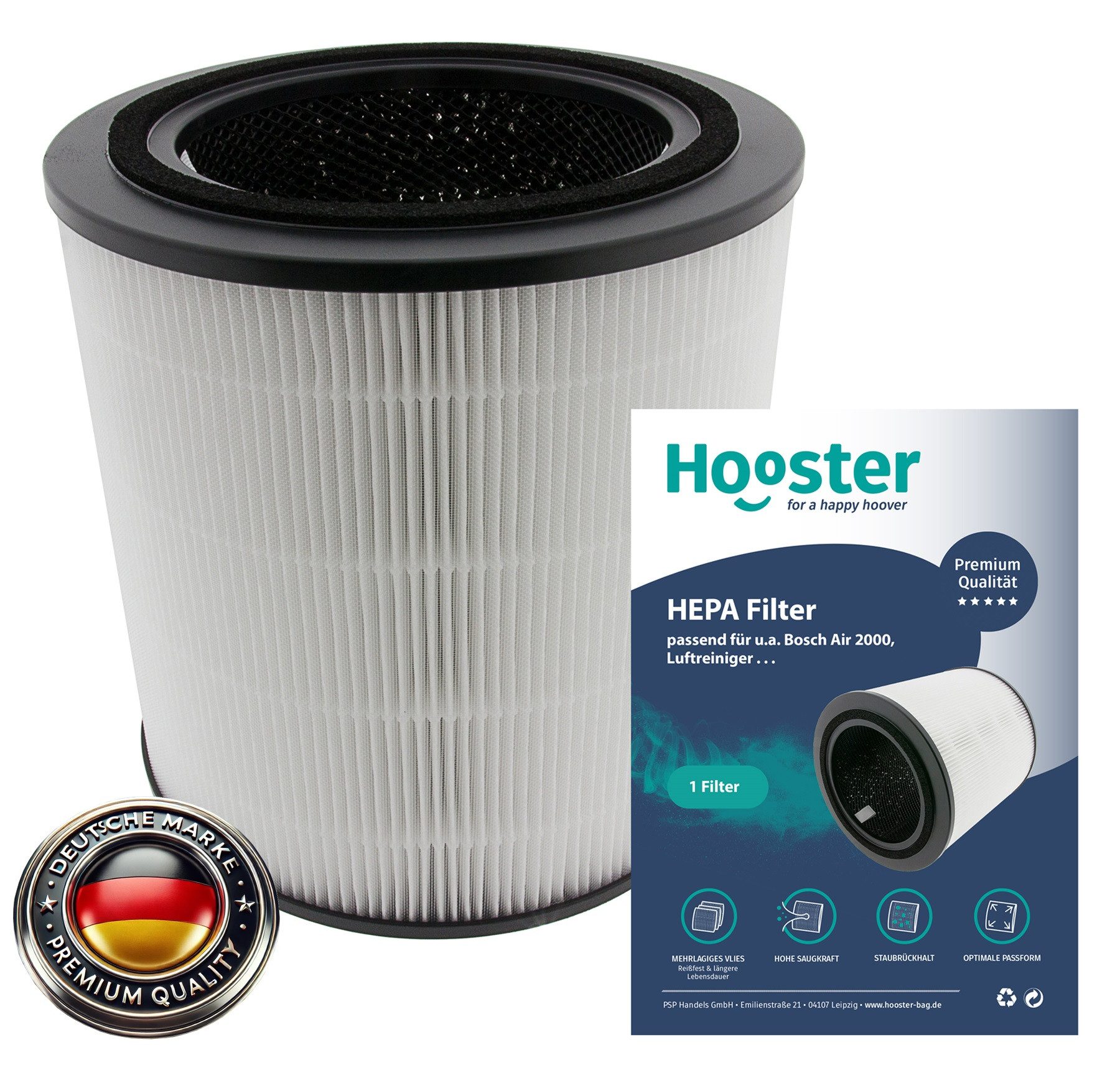 Hooster Luftfilter 1 Filter kompatibel mit Bosch Air 2000 Luftreiniger, 3in1 HEPA/Aktivkohle Filter für eine optimale Luftreinigung