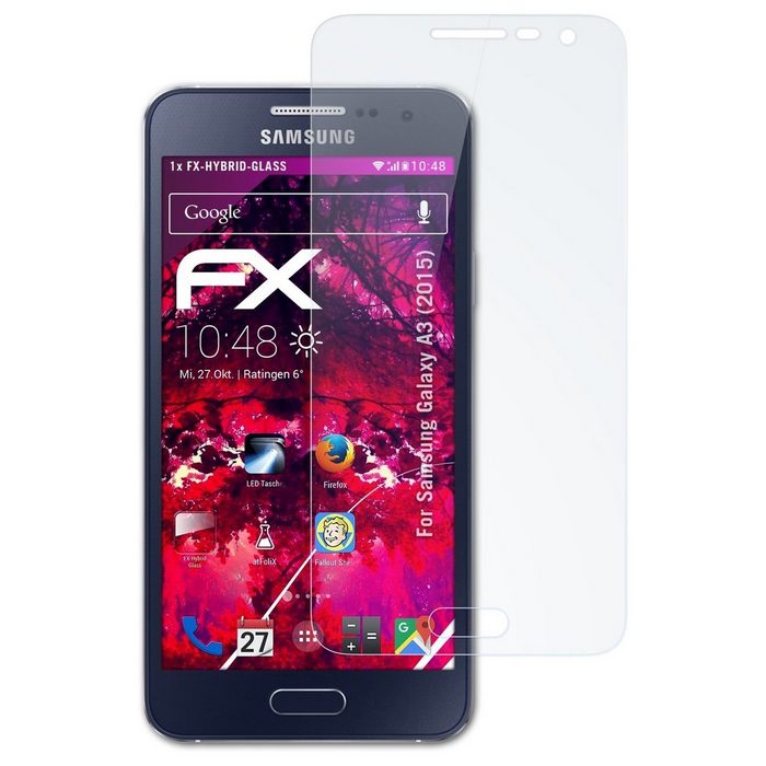 atFoliX Schutzfolie Panzerglasfolie für Samsung Galaxy A3 (2015) Ultradünn und superhart