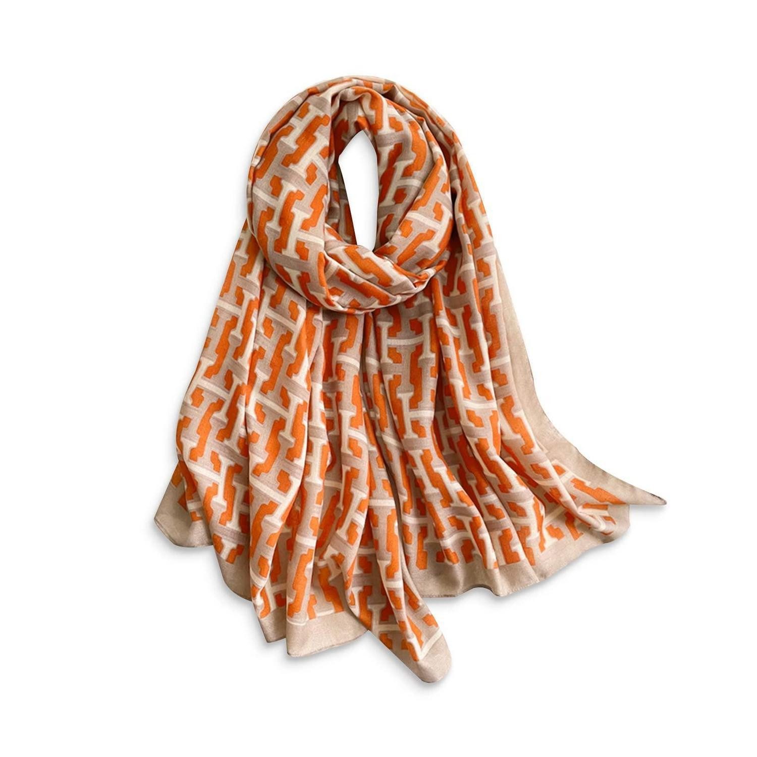 LuxusKollektion Modeschal Schal Damen Baumwolle Leinen Blume Orange, (1-St)