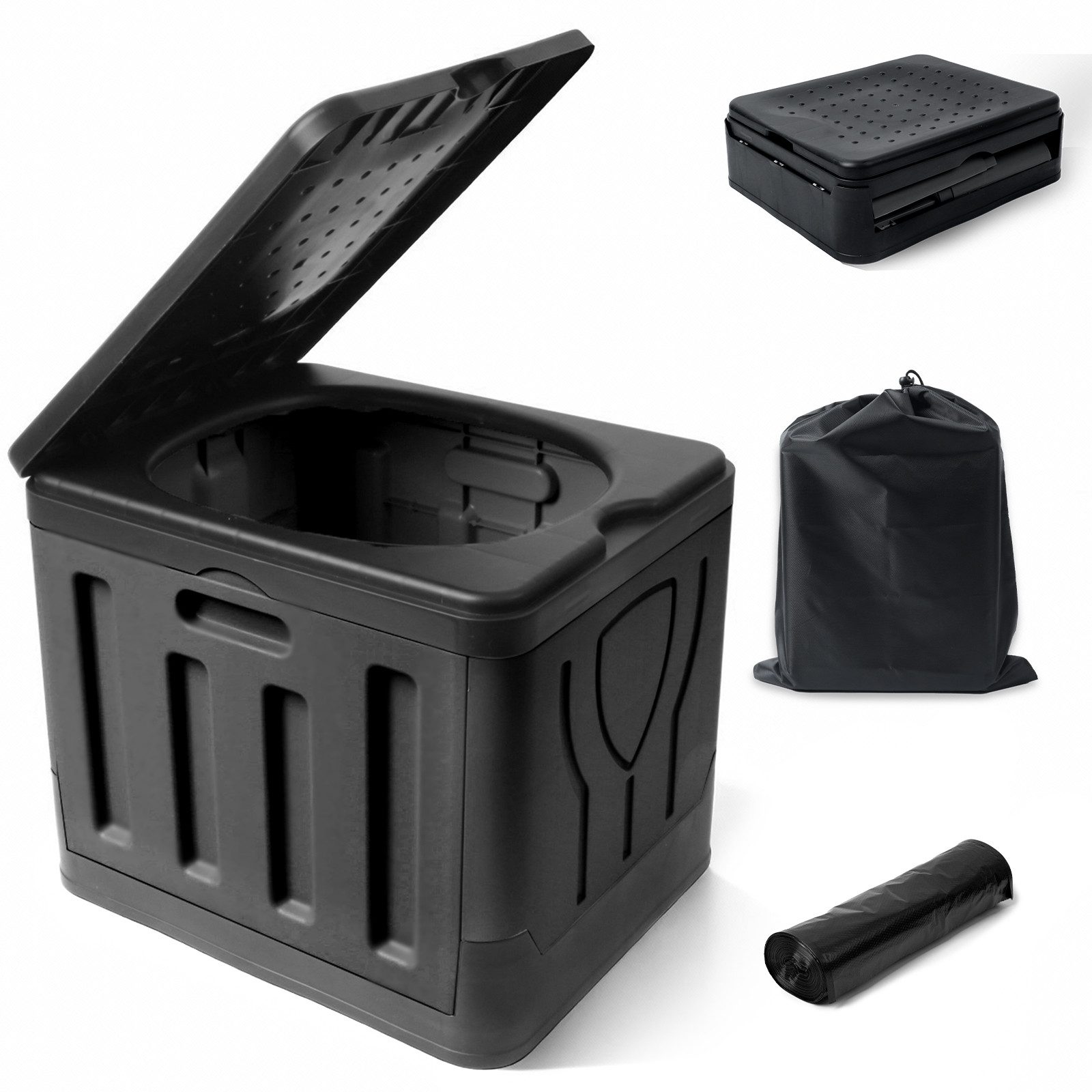 Huracan Campingtoilette Faltbare, Tragbare Mobile Toilette bis 100 kg Belastbarkeit, (Kompakte Reise-WC mit Aufbewahrungstasche, und Müllbeuteln), geeignet für Camping, Outdoor, Angeln, Strand, Auto und Notfälle
