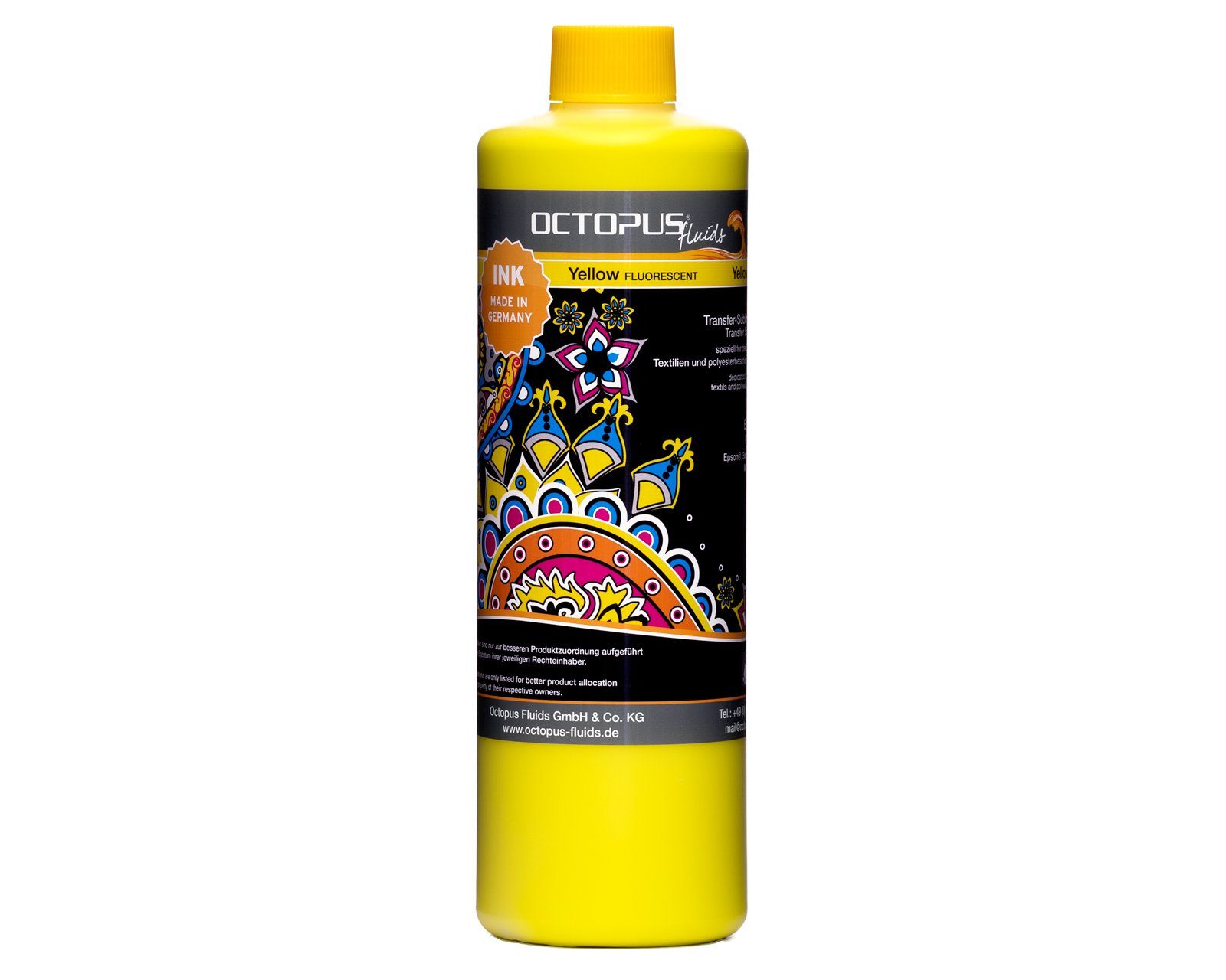 OCTOPUS Fluids Sublimationstinte Yellow Fluoreszierend Nachfülltinte (für Epson / Brother / Roland / Mimaki / Mutoh, 1x 500 ml)