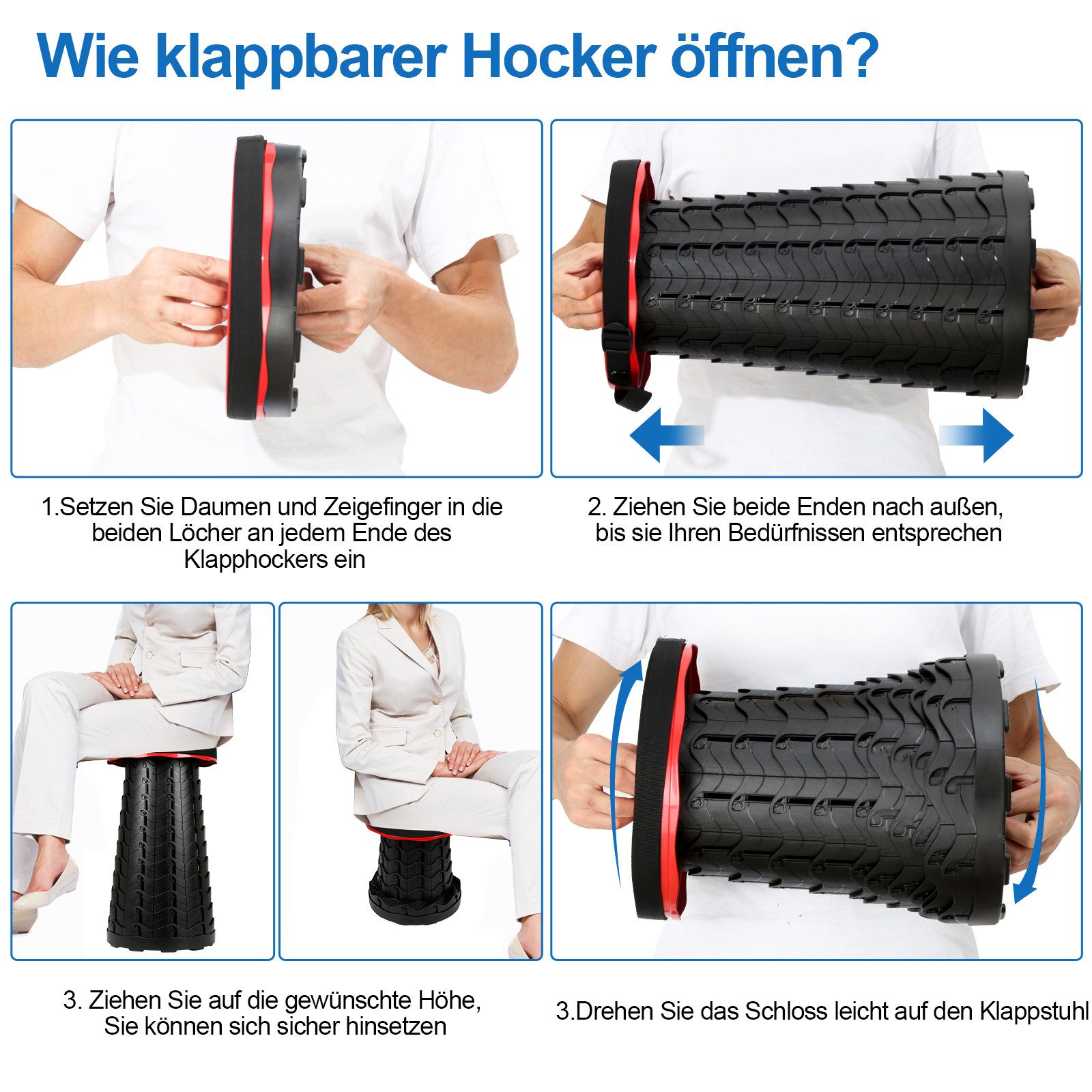 Clanmacy Klappstuhl Tragbarer Klappstuhl Klapphocker Hocker Rot – Bild 3 von 5