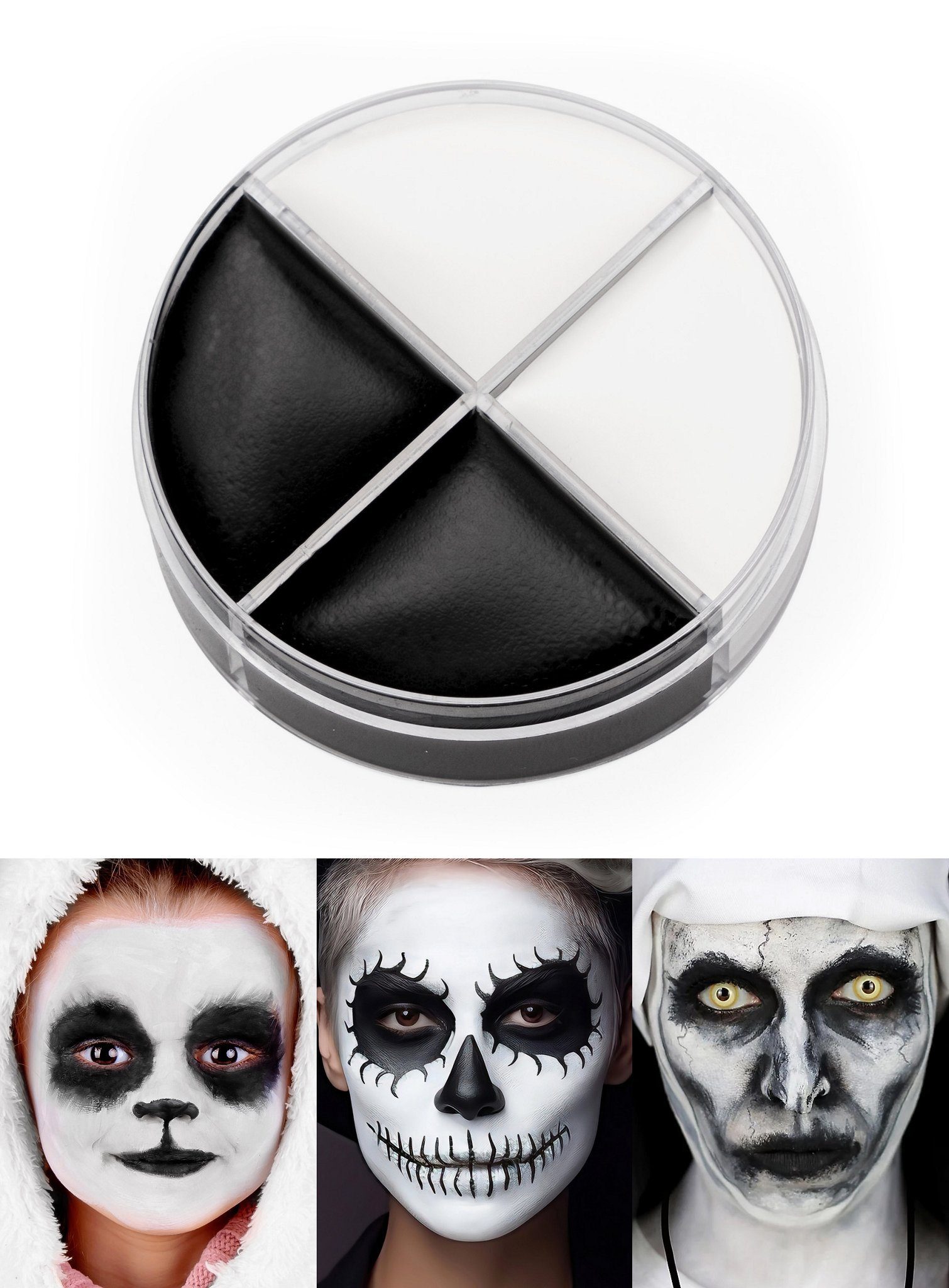 Kryolan GmbH Theaterschminke Make-up schwarz weiß - Halloween Schminke Skelett, Voll deckende Cremeschminke auf Wachsbasis für Skelett, Pantomime, Ka