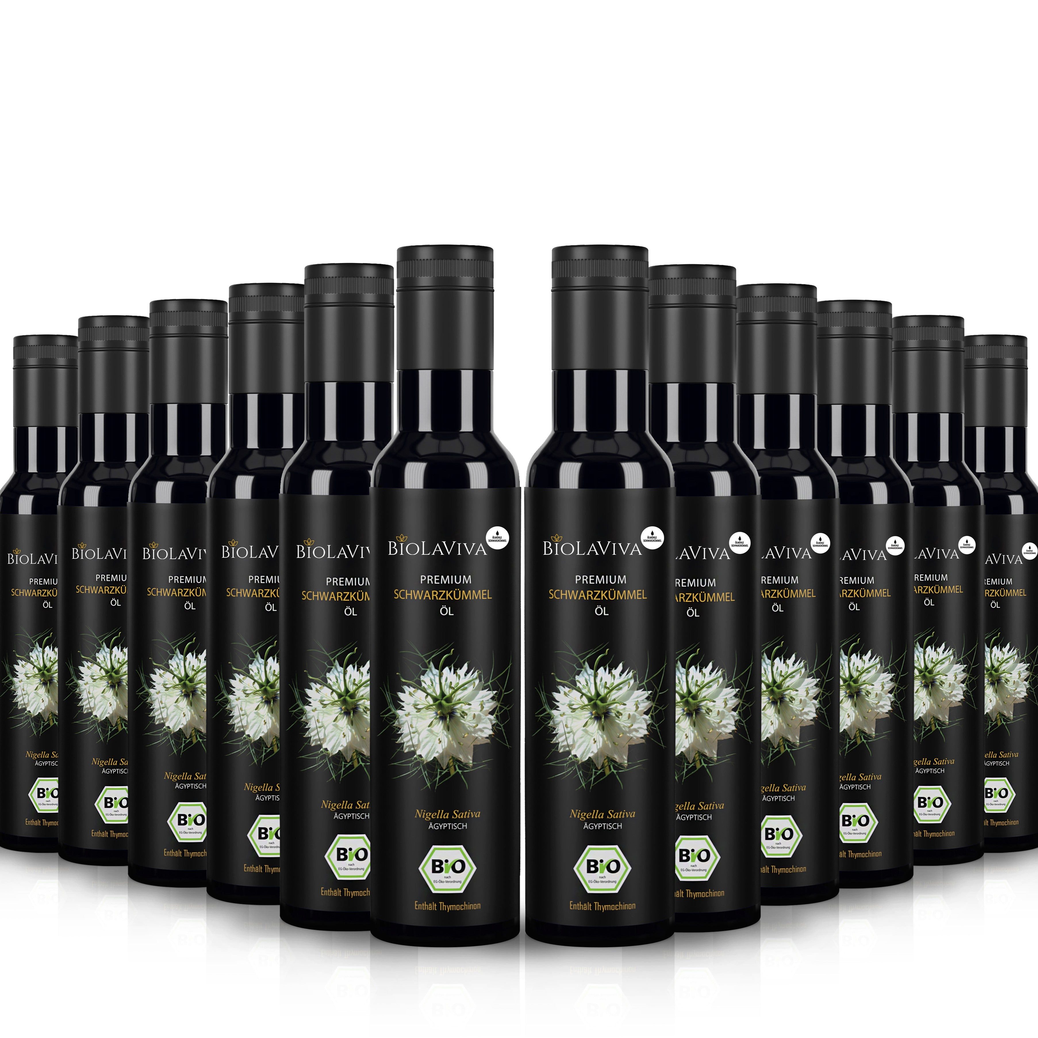 BIOLAVIVA Speiseöl 12× Bio Schwarzkümmelöl ungefiltert 250ml