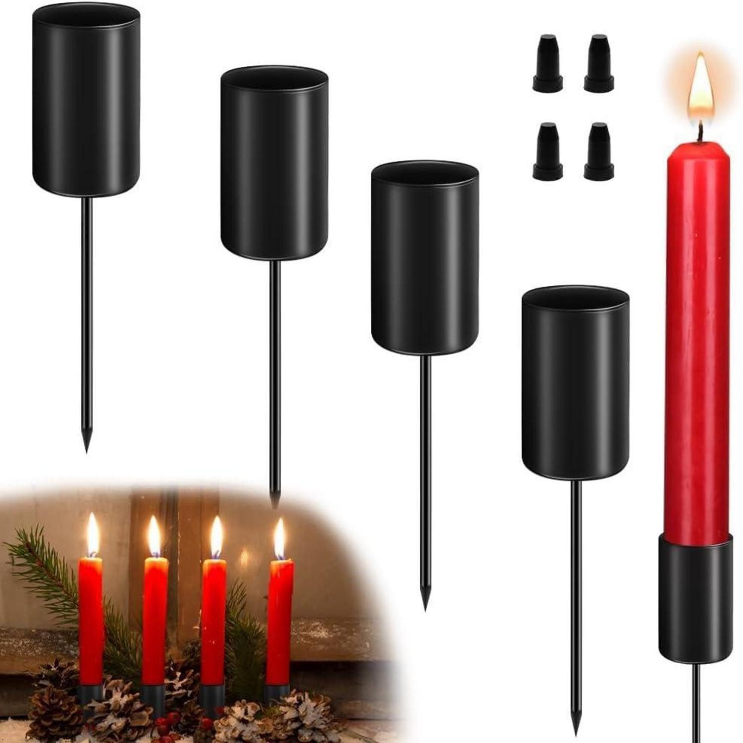 Kerzenständer 4er Set Kerzenhalter Adventskranz Stabkerzen retro schwarz 11cm