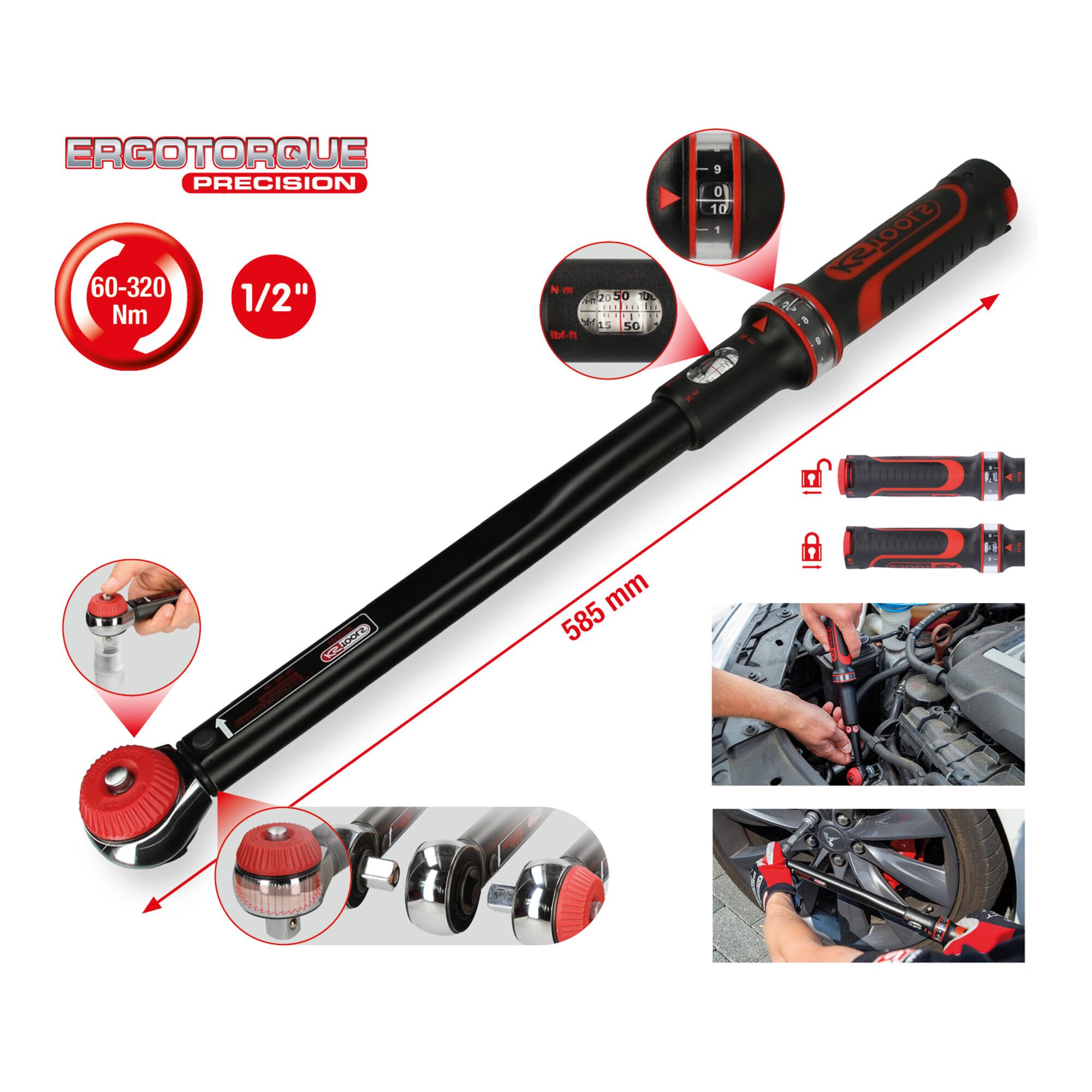 KS Tools Drehmomentschlüssel KS Tools 1/2" ERGOTORQUE®precision Ratschen-Drehmomentschlüssel Drehkn