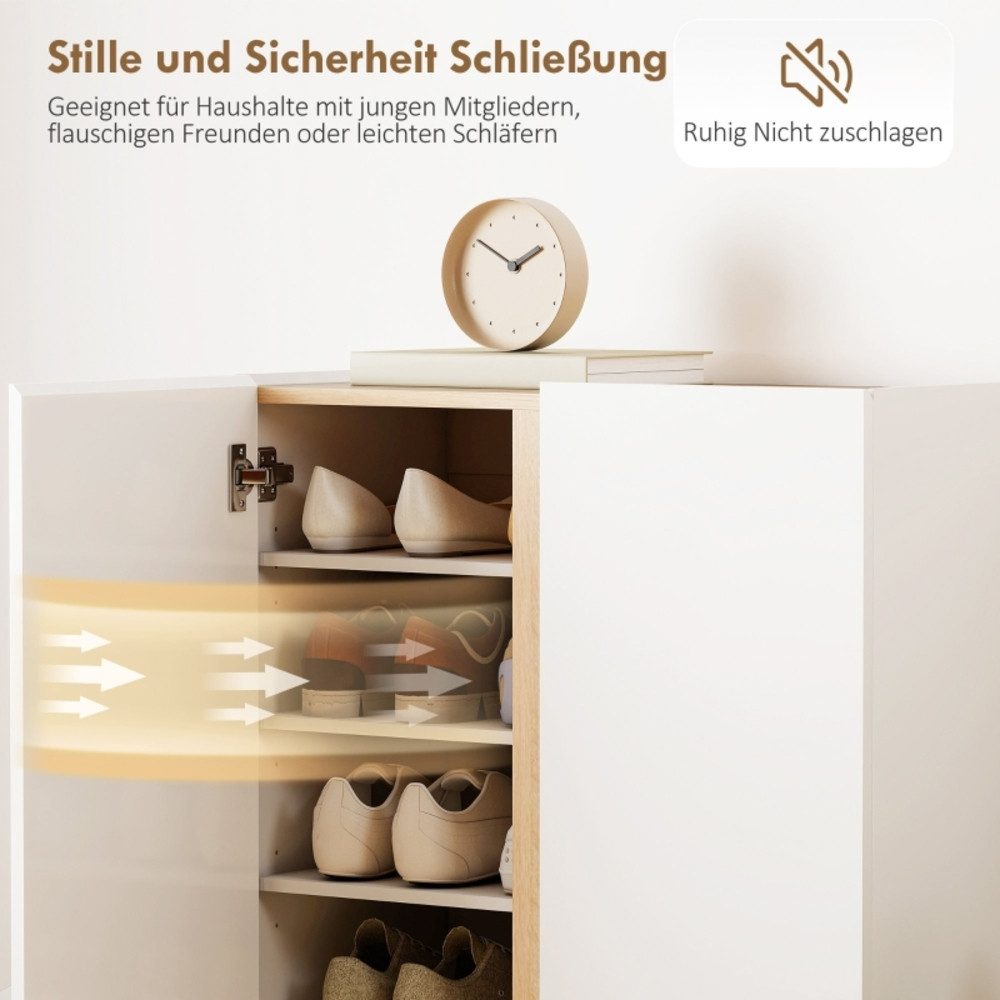 REDOM Schuhschrank Griff‑loser weißer Holz‑Schuhschrank mit sanftem Schließen (Packung, 1-St., 6‑stufige Aufbewahrungskapazität für bis zu 18 Paar Schuhe) Modernes Ordnungsmöbel für Eingang und Flurbereich