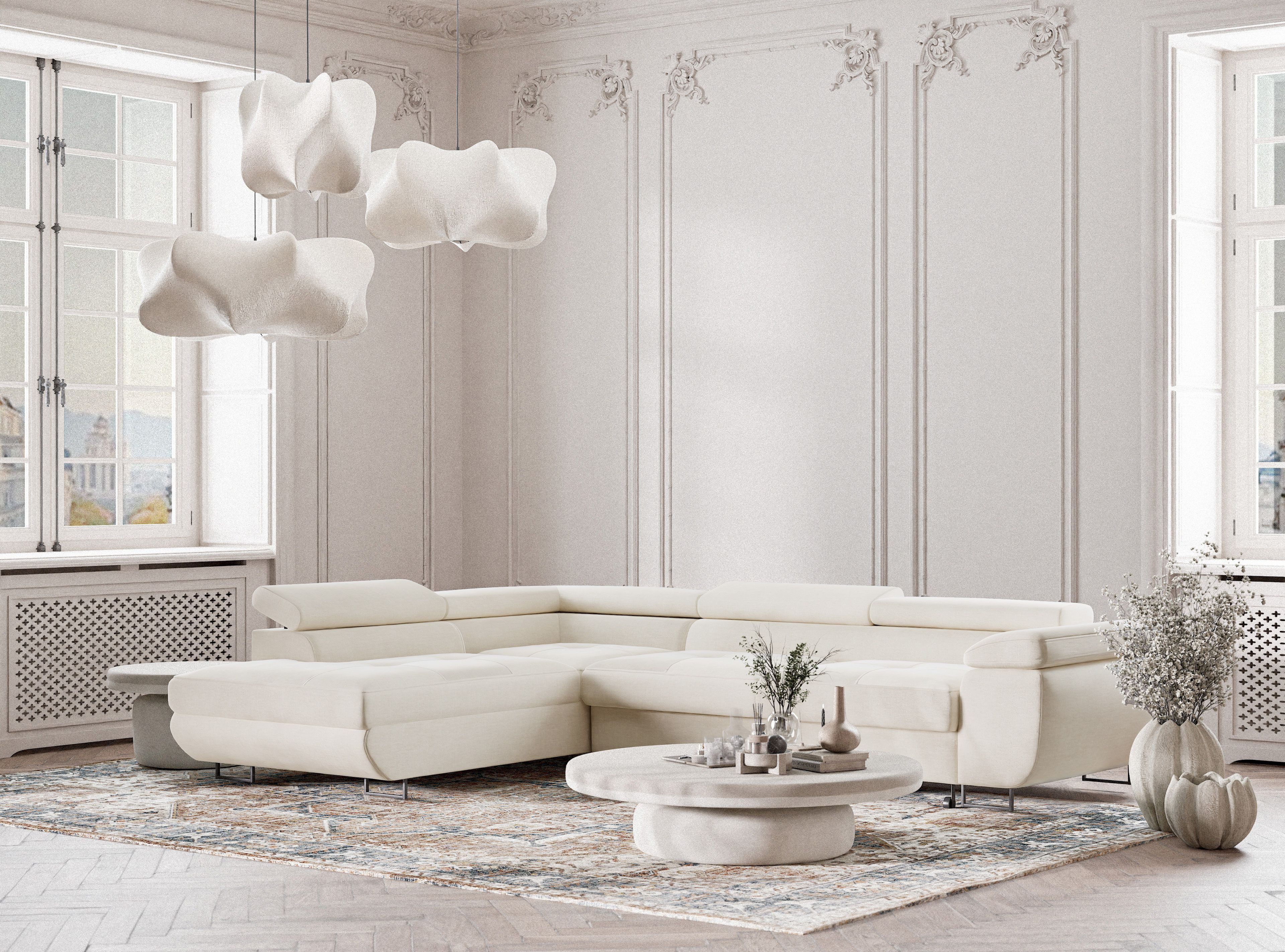 Maison de Rêve Ecksofa Concord mit Schlaffunktion, L-Form Ecksofa mit Bettkasten, Eckcouch, Liegefläche 130x200 cm