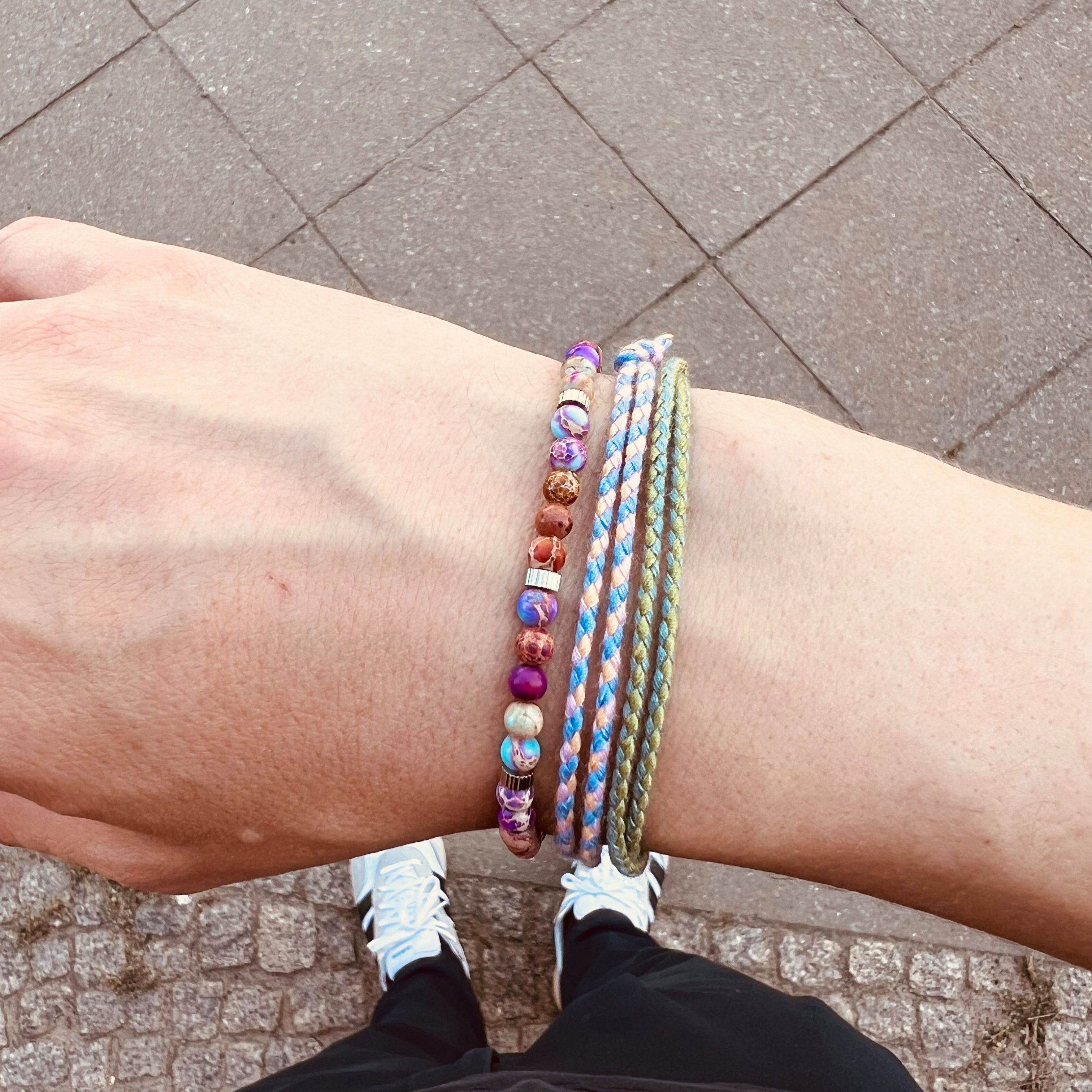 Made by Nami Armband Set Armband Herren Damen bunt mit verschiedenen Armbändern, aus Stoff und Edelstahl - Schlichtes Design - Wasserfest