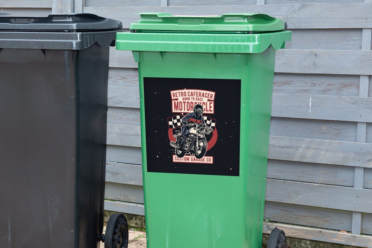 Abfalbehälter Flagge - Jahrgang Sticker, Wandsticker - Mülltonne, (1 Mülleimer-aufkleber, St), Container, Motor MuchoWow