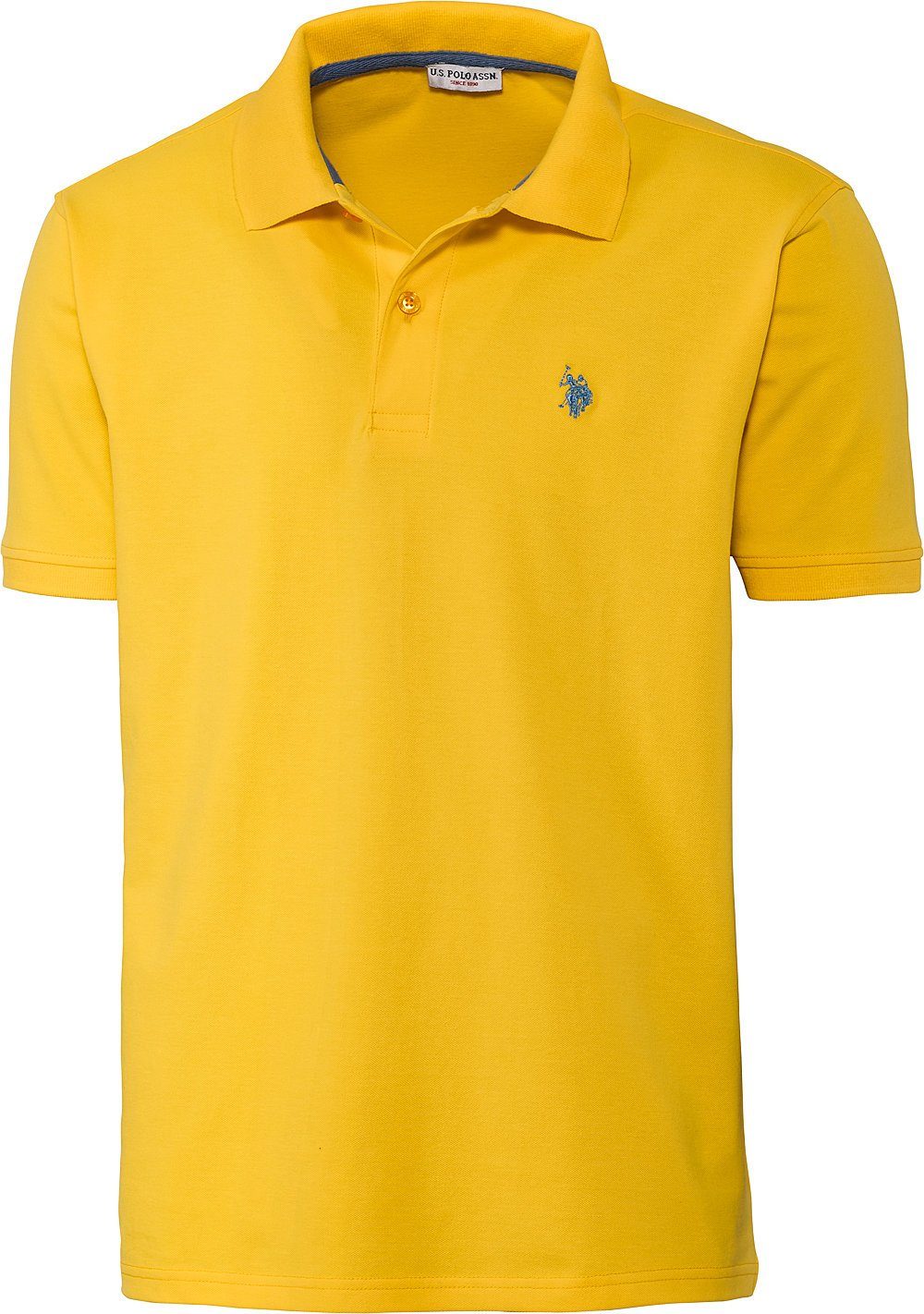 U.S. Polo Assn Poloshirt schöne Piqué-Struktur und Logo-Stick im Kontrastton gelb