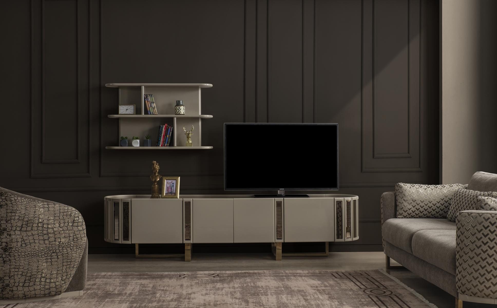 JVmoebel Wohnwand Moderner Wohnzimmerschrank als Lowboard und Regal Kombination, (2-St., RTV Lowboard + Полки), Made in Europa