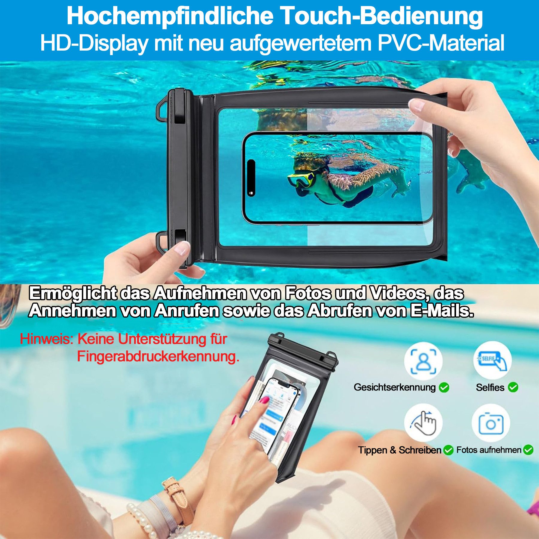 Mutig Handyhülle Wasserdicht Handyhülle, Große Kapazität, IPX8 Unterwasser Handyhülle kompatibel mit iPhone 14/13/12/11 Max & Samsung Smartphones bis 7 Zoll, Wasserfest Hülle,Handytasche,Waterproof Phone Case,für Reisen, Strand