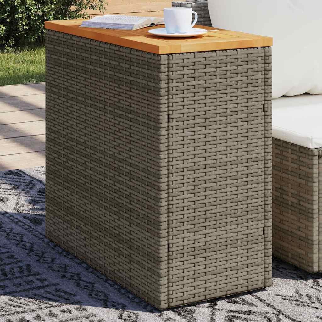 vidaXL Gartentisch Garten-Beistelltisch mit Holzplatte Grau 58x27,5x55 cm Rattan (1-St)