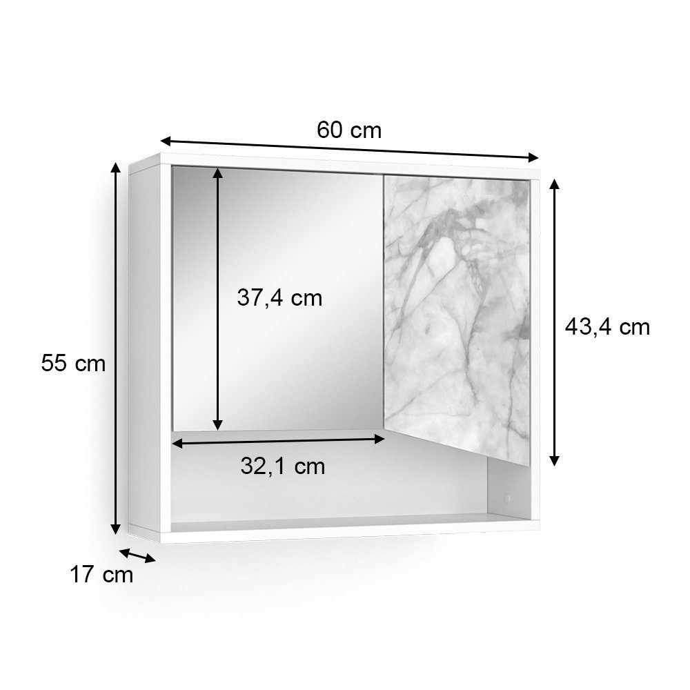 Vicco Spiegelschrank Badspiegel 60 cm Weiß 55 x Badschrank IRIDA