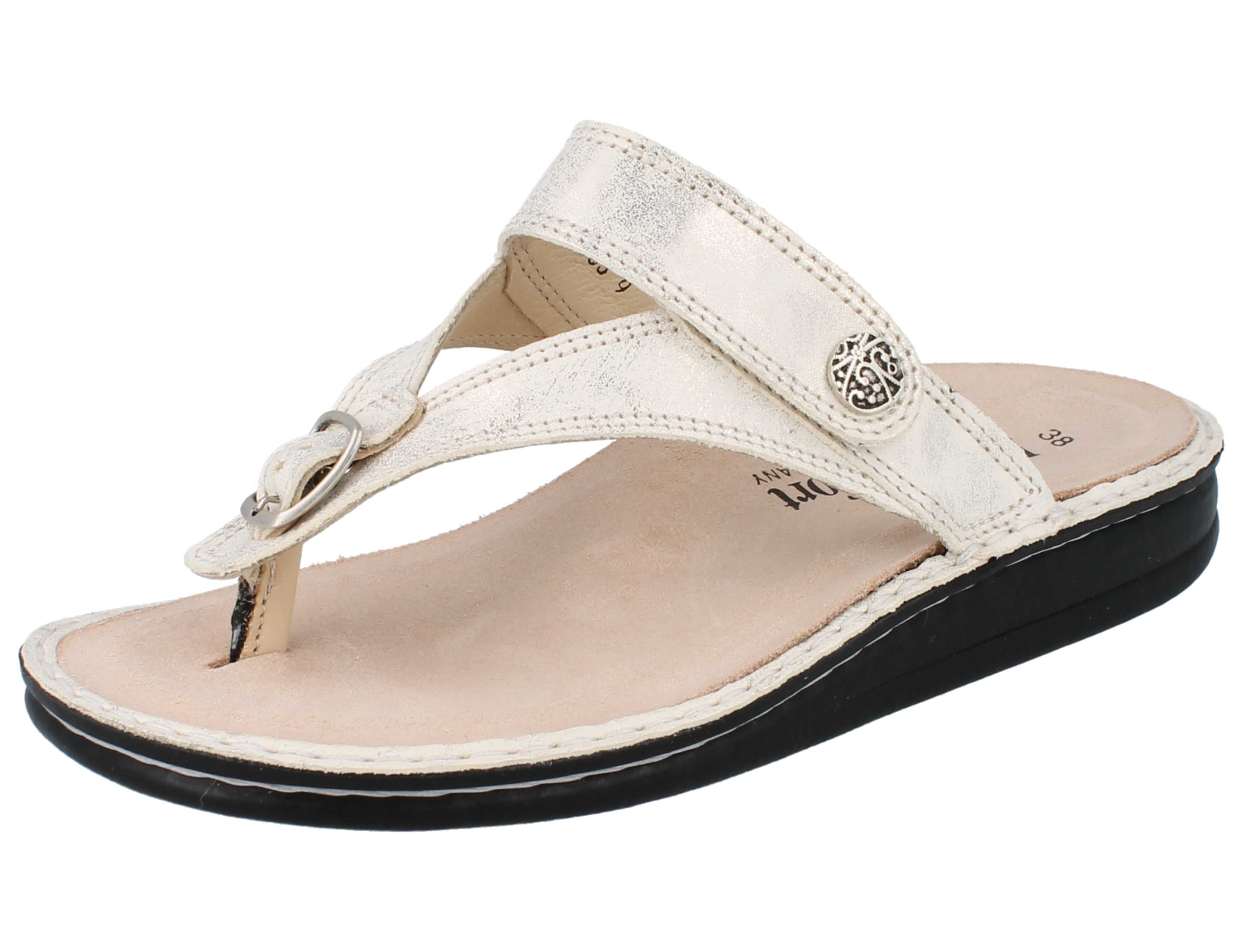 Finn Comfort FINN COMFORT Alexandria Soft Damen Zehenstegpantolette creme Zehentrenner Wechselfußbett