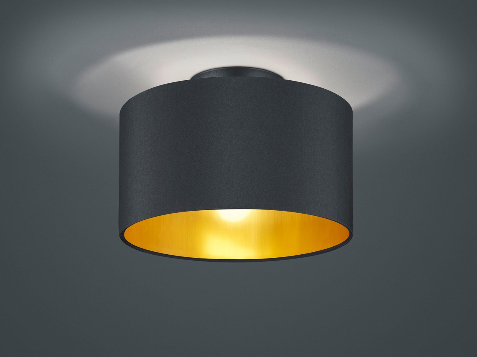 TRIO Leuchten LED Deckenleuchte, Dimmfunktion, LED wechselbar, Warmweiß, Design-klassiker Lampe Treppenhaus Stoff Lampen-schirm Schwarz Gold