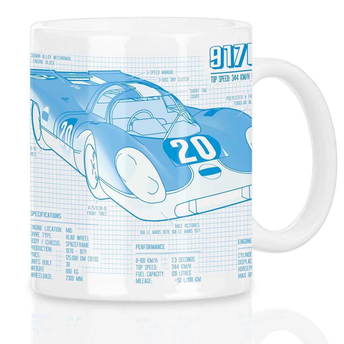 style3 Tasse, Keramik, 917K Blaupause Kaffeebecher Tasse le mans 911 917 steve mcqueen 24 stunden rennen 24h 918