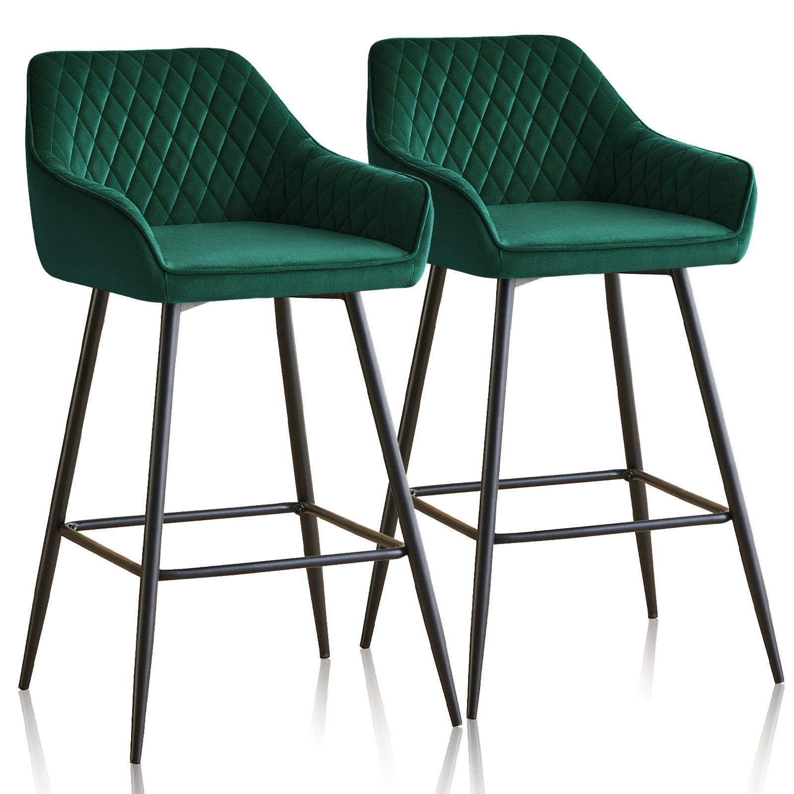 JYMTOM Barhocker Kunstleder Barhocker, 2er-Set, Barstühle mit gepolsterter Sitz, Rücken-/Armlehnen und Metallbeinen für Küche und Esszimmer.(2,grün)