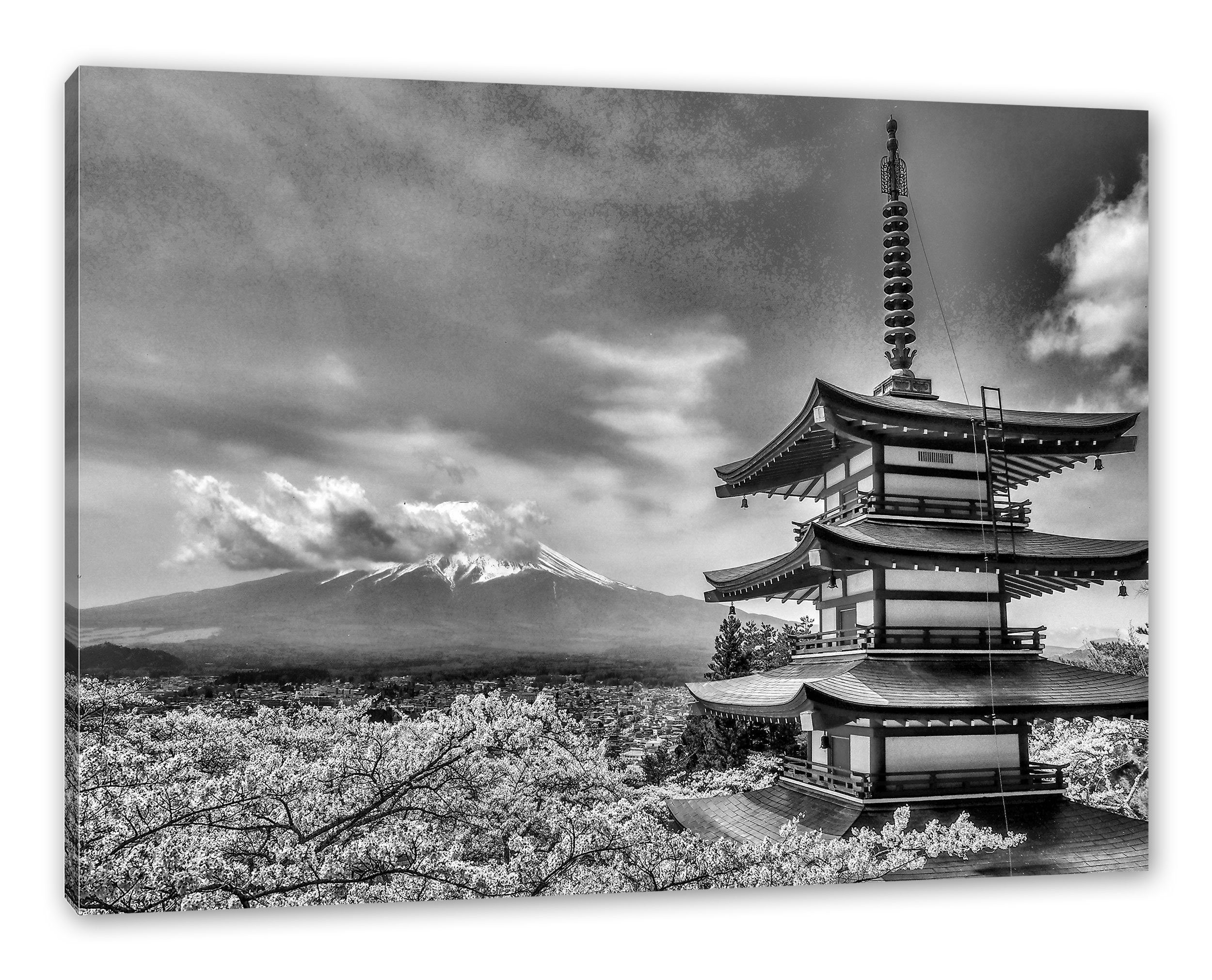 Zackenaufhänger Japanisches inkl. Leinwandbild fertig Pixxprint Gebäude, Leinwandbild Japanisches bespannt, Gebäude St), (1