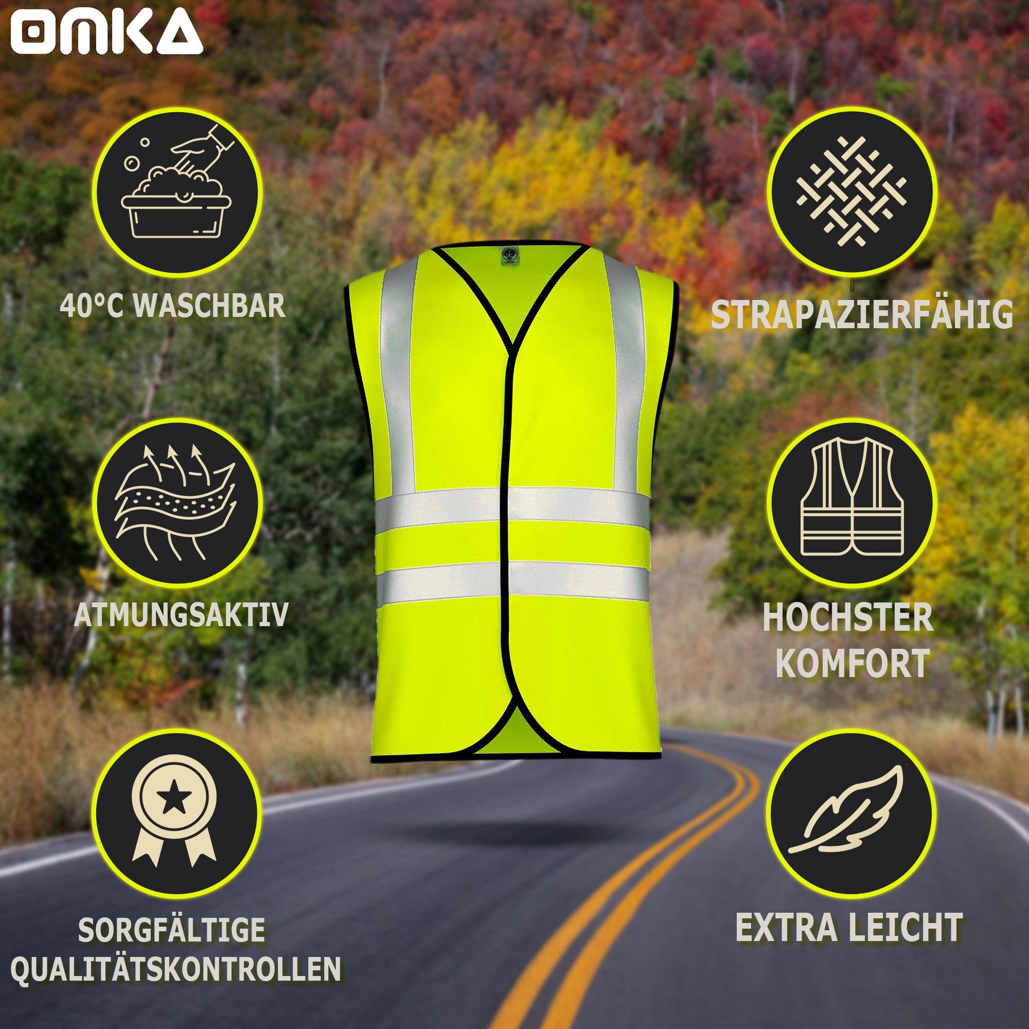 OMKA Warnweste 4 x Warnweste Set Amazon (Spar-Set) 4er Set Warnwesten mit hoher Sichtbarkeit