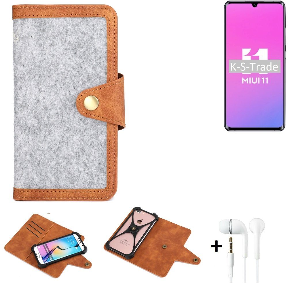 K-S-Trade Handyhülle für Xiaomi Mi Note 10 Lite, Handyhülle + Kopfhörer Schutzhülle Filz Hülle Kunstleder