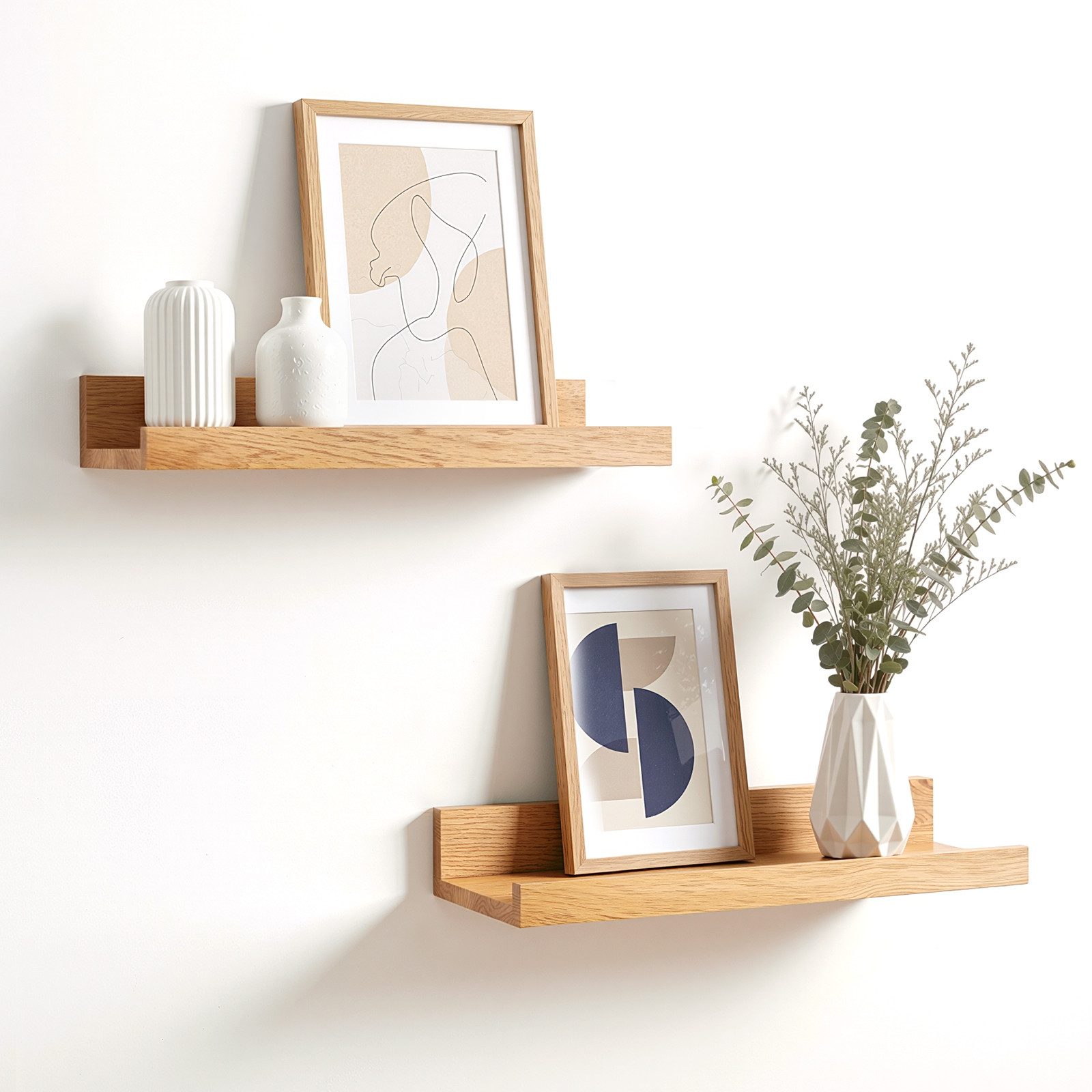 Youyijia Bilderleiste 30 cm Bilderleiste Holz Eiche Massiv, Wandregal Holz schwebend