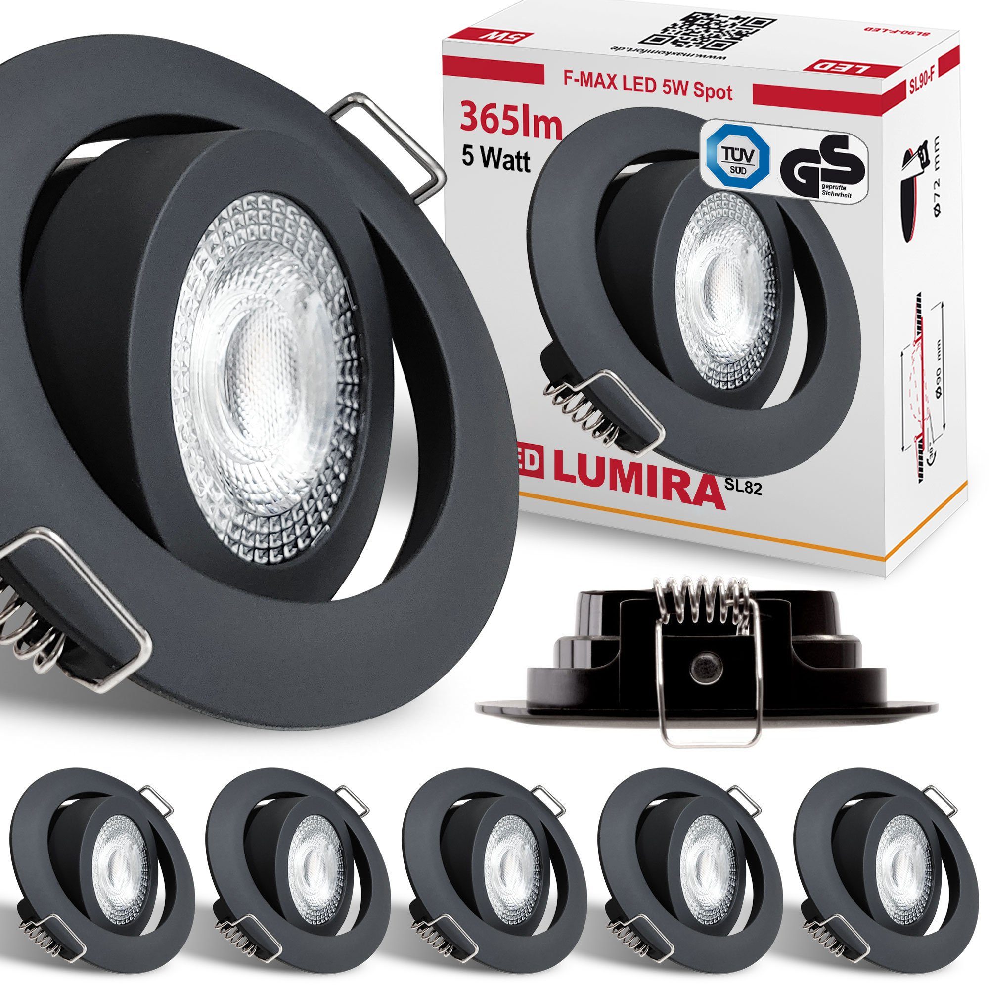 Maxkomfort LED Einbaustrahler 6/12er-Set, rund & schwenkbar, Einbauleuchten, warmweiß 3000K, LED fest integriert, warmweiß 3000K, Einbauspot Flach