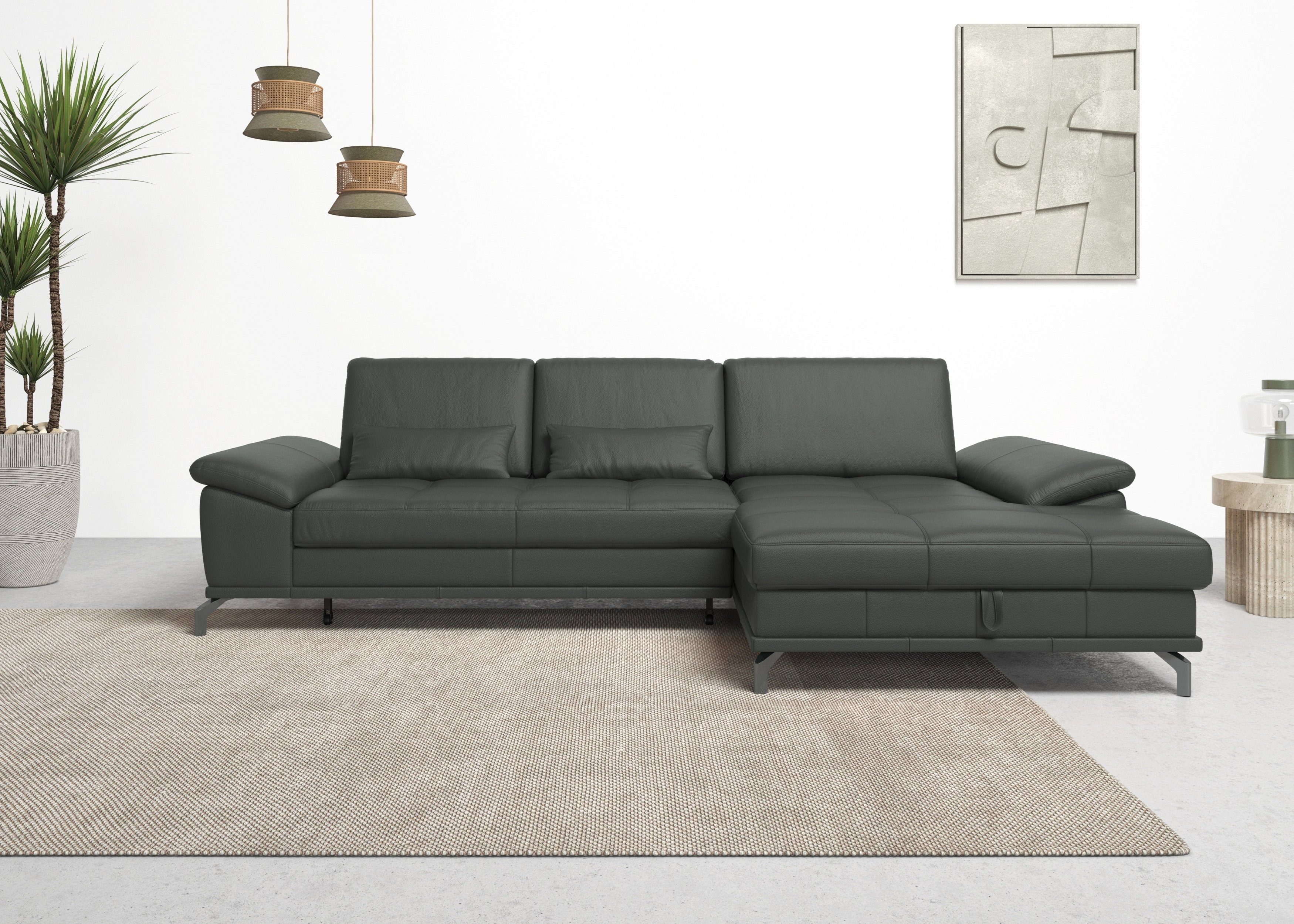 OTTO home Ecksofa Costello L-Form, B: 301cm, Sitztiefen & Armteilverstellung, Federkern, 3 Nierenkissen, mit Schlaffunktion & Bettkasten