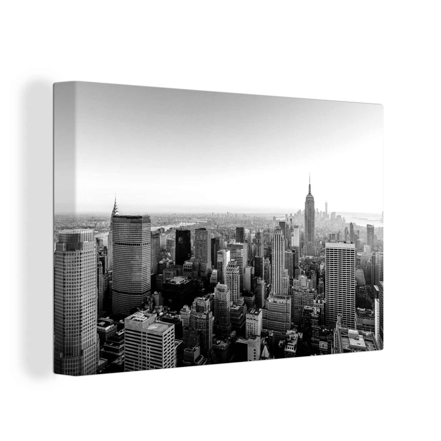 OneMillionCanvasses® Leinwandbild Sonnenaufgang an der New Yorker Skyline - schwarz und weiß, (1 St), Wandbild Leinwandbilder, Aufhängefertig, Wanddeko, 30x20 cm