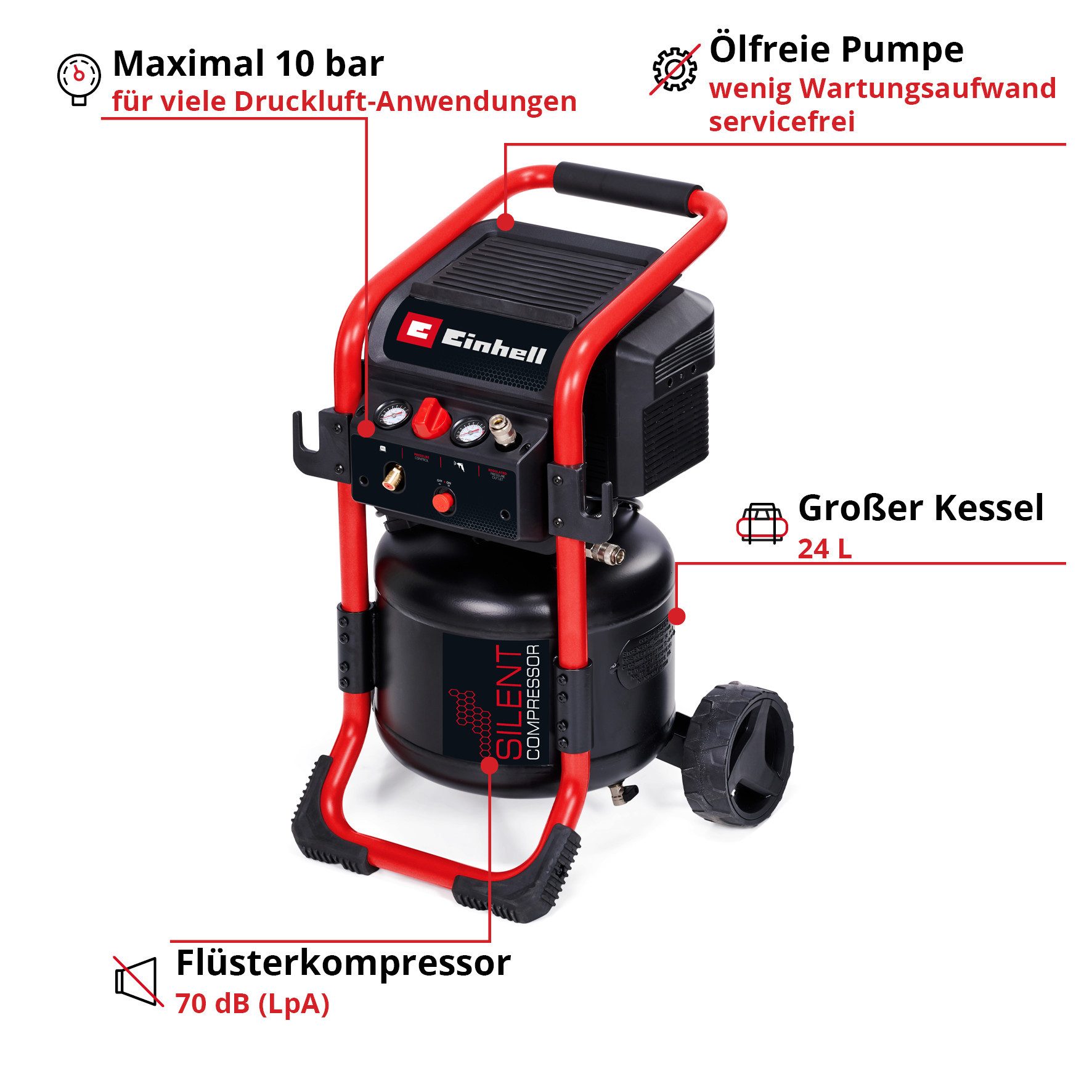 Einhell Kompressor TE-AC 240/24 Silent, 1500 W, max. 10 bar, 24 l günstig online kaufen
