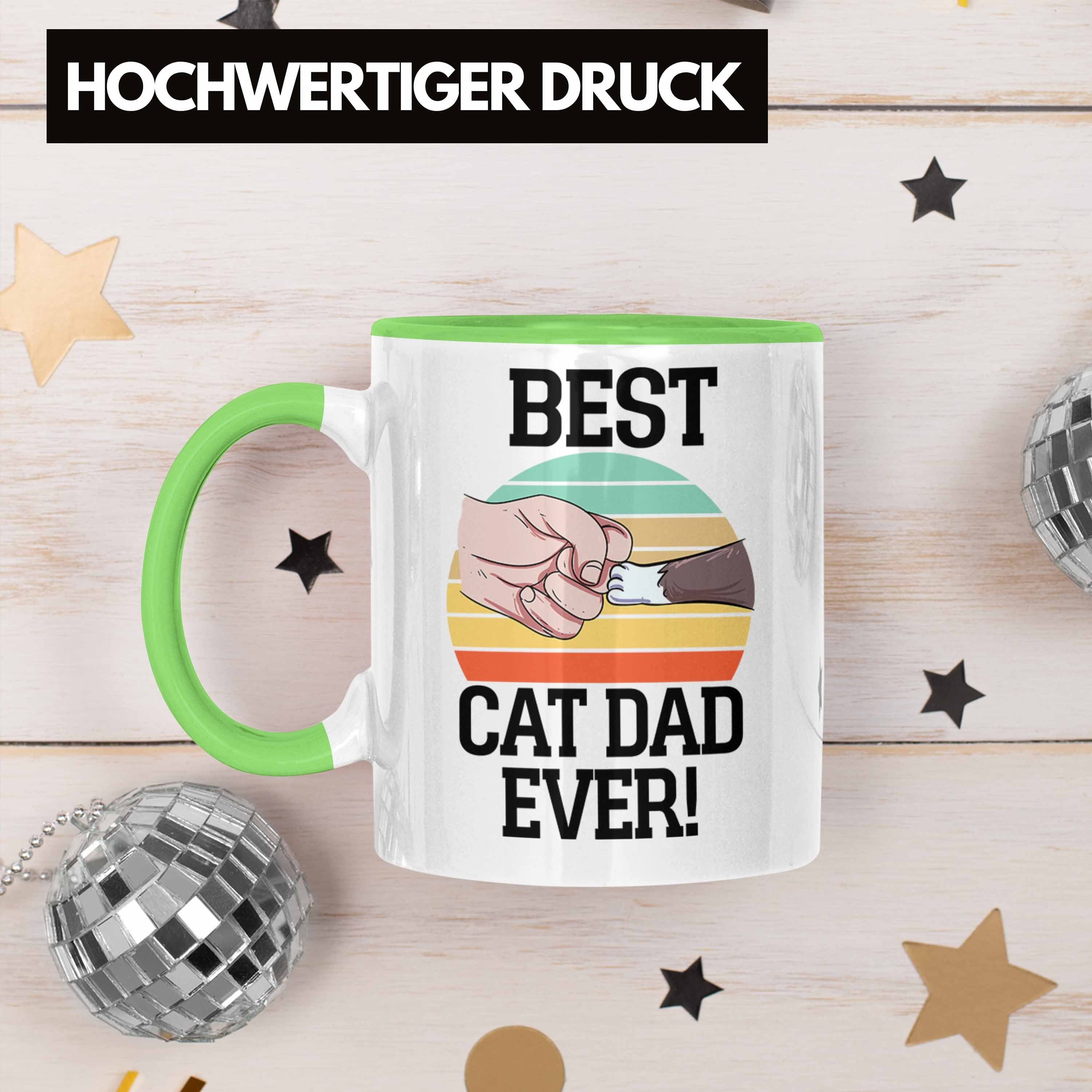 Tasse Grün Best Tasse Katzen-Papa Ever Dad Geschenkidee Katzenmotiv Cat Trendation für