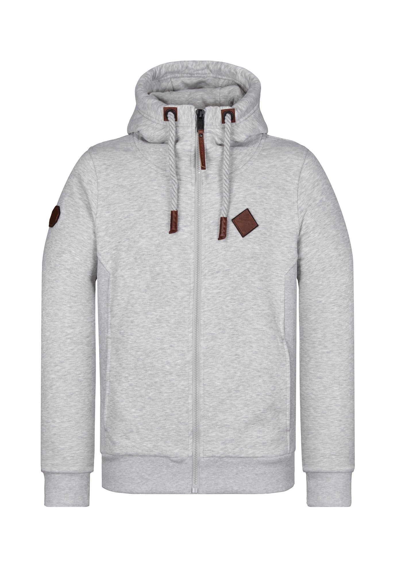 naketano Sweatjacke Herren mit Kapuze, breiter Stehkragen, melierte Sweatware, Kordelzug Eingrifftaschen, Rippbündchen, Kunstleder-Logo, casual, Streetwear