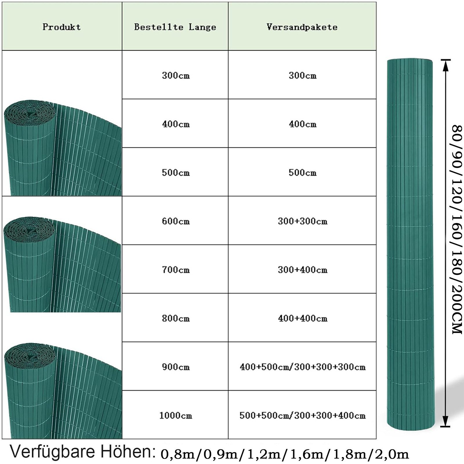 FIVMEN Sichtschutzzaunmatten PVC Sichtschutzmatte Balkon Sichtschutz Privatsphäre Sichtschutzzaun, Wetterfest Windschutz Zaun, mit Kabelbindern, für Garten, Balkon