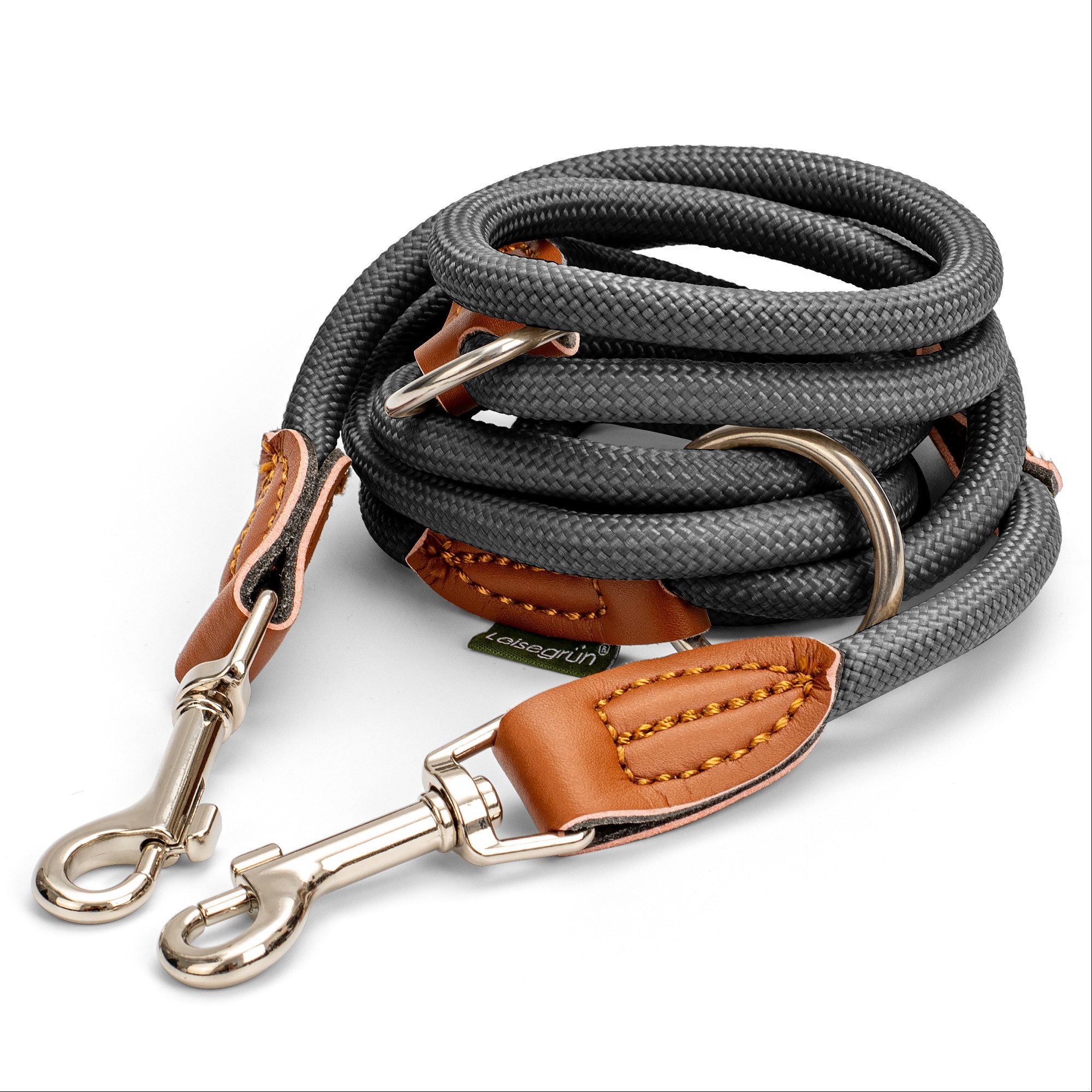 Leisegrün Hundeleine für kleine Hunde, 2m, 3-fach verstellbar, Nylon, Doppelleine für 2 Hunde, Führleine, Freihandleine, Kurzführer von Leisegrün